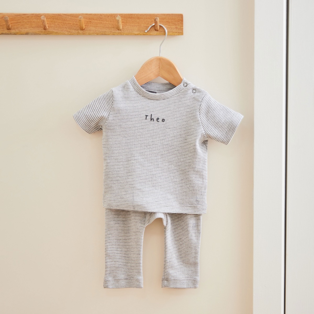Personalised Childrens Grey Striped T-Shirt and Legging Set