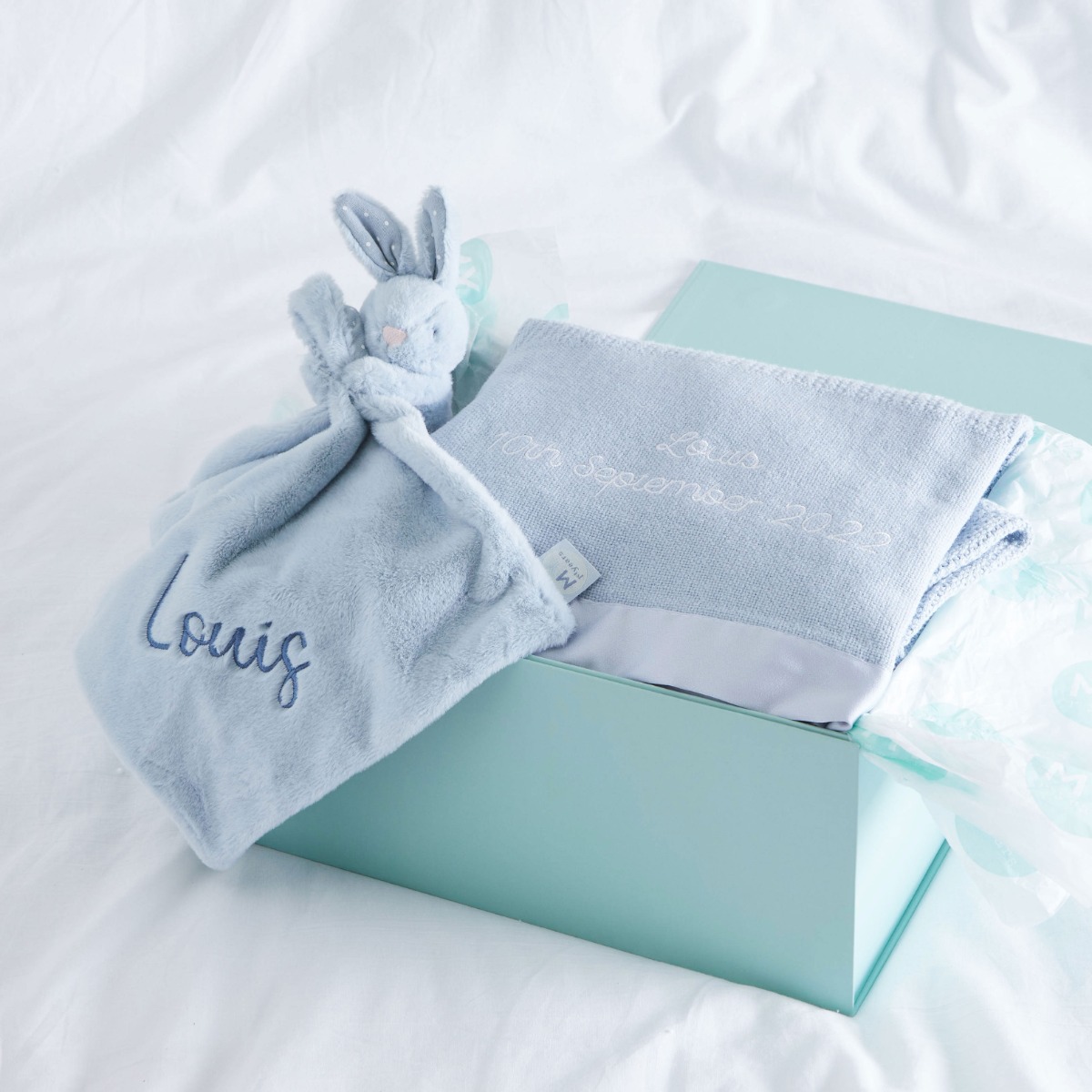 Personalised Blue New Baby Gift Set