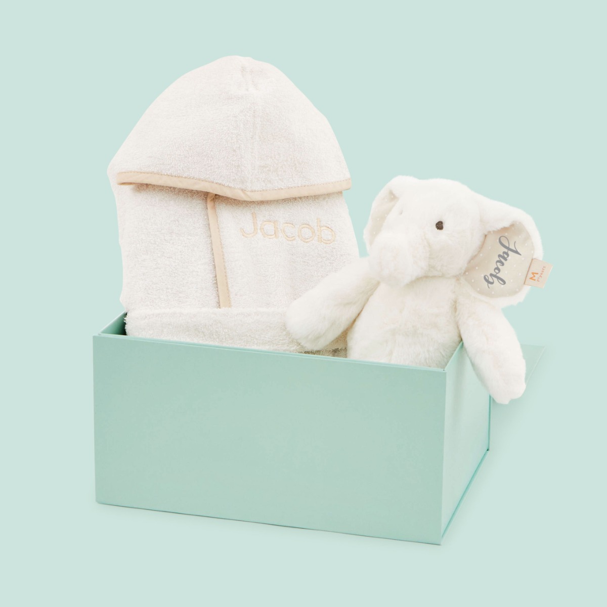 Personalised White Towelling Robe & Soft Toy Set