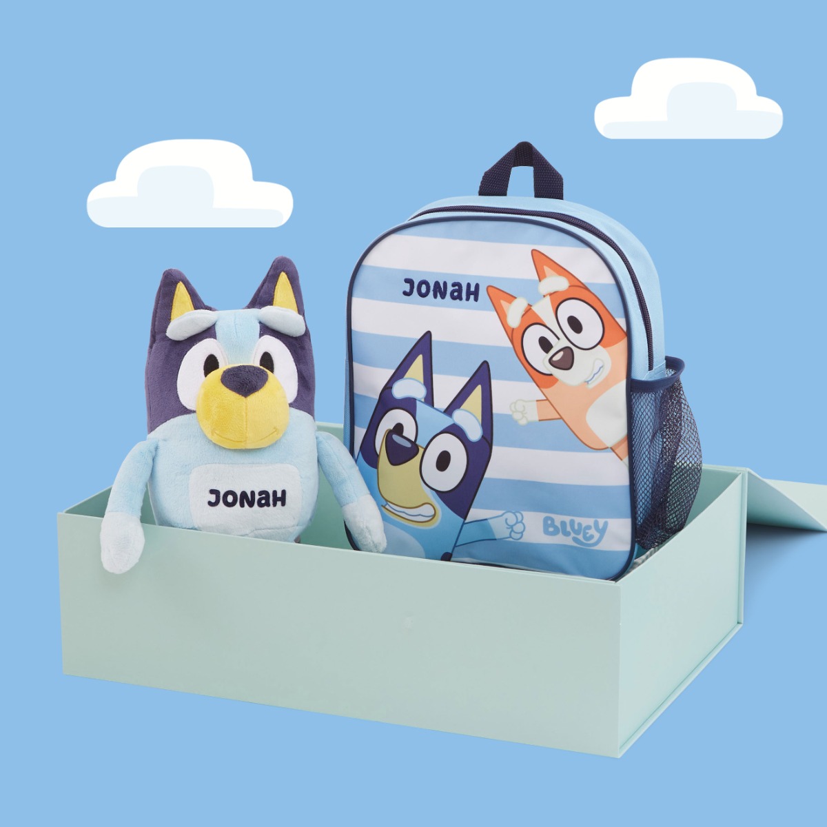 Personalised Bluey and Bingo Backpack and Soft Toy Set