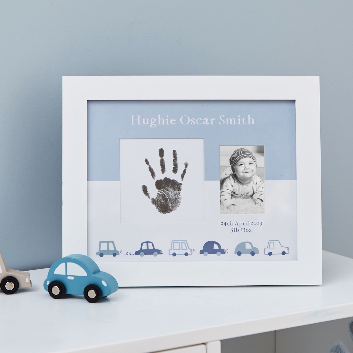 Personalised Blue New Baby Handprint Photo Frame