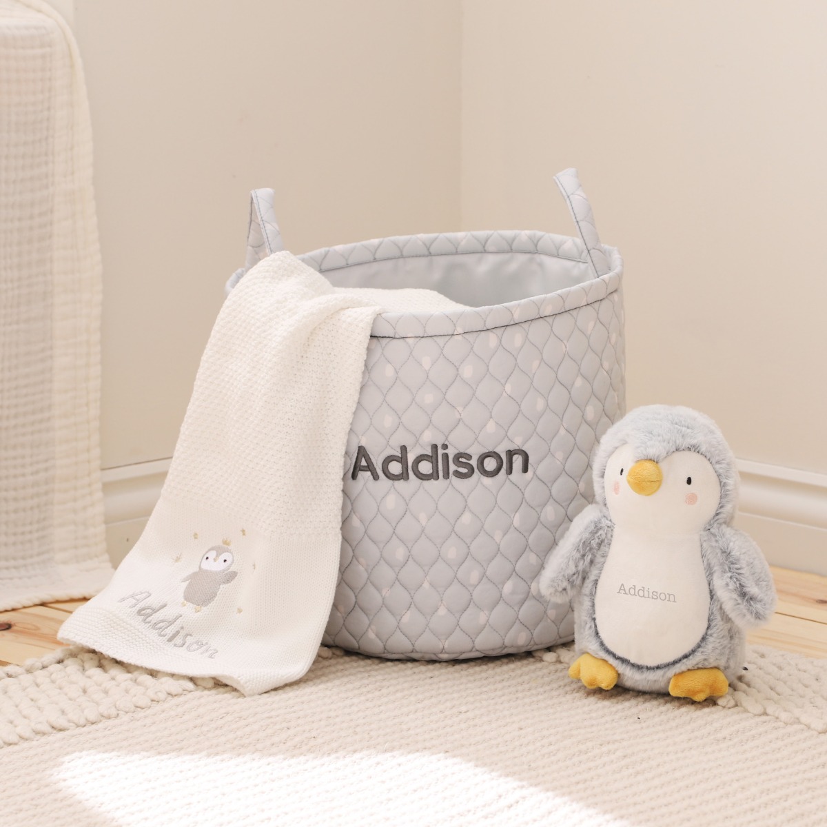 Personalised Penguin Nursery Accessories Gift Set