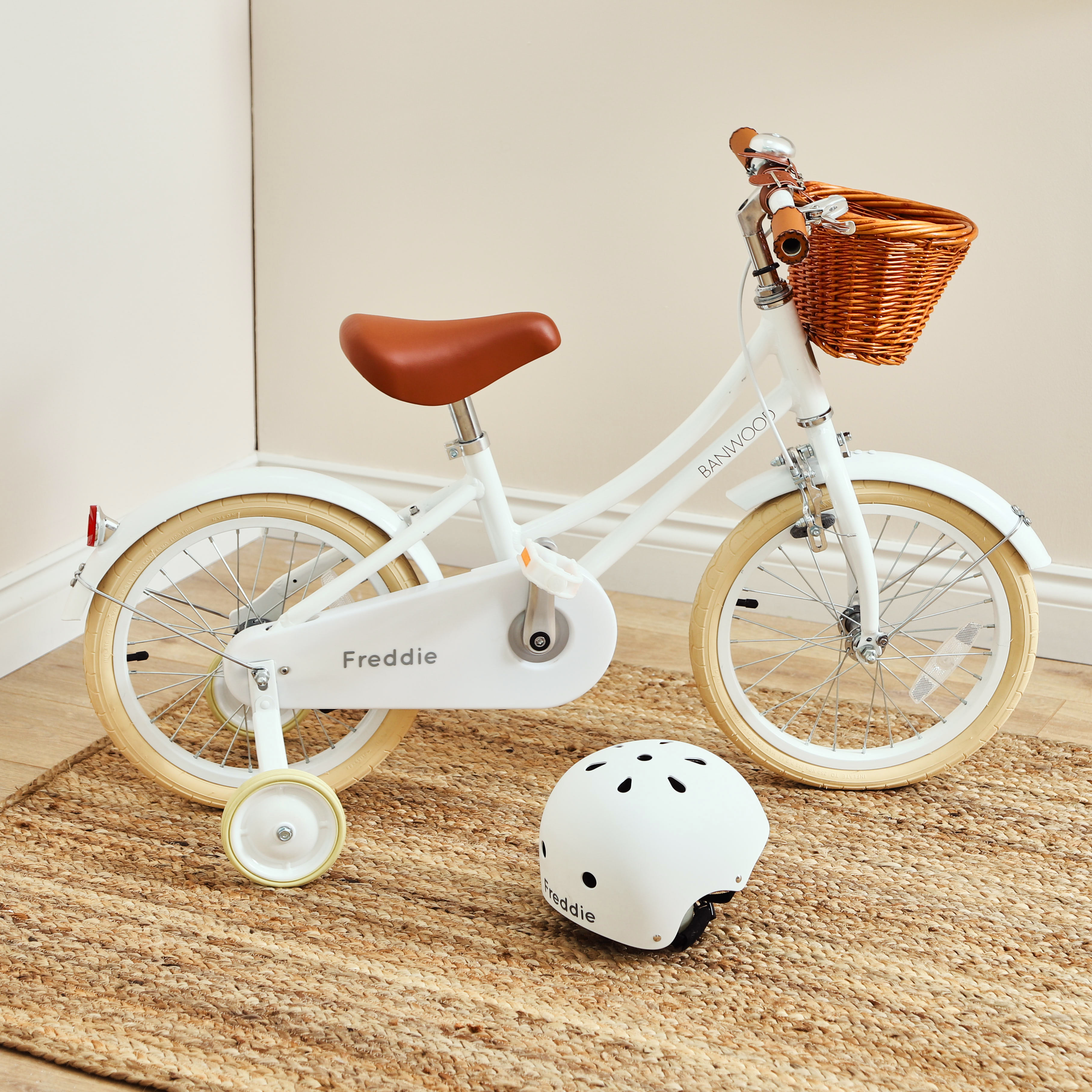 Personalised White Banwood Classic Bicycle and Helmet