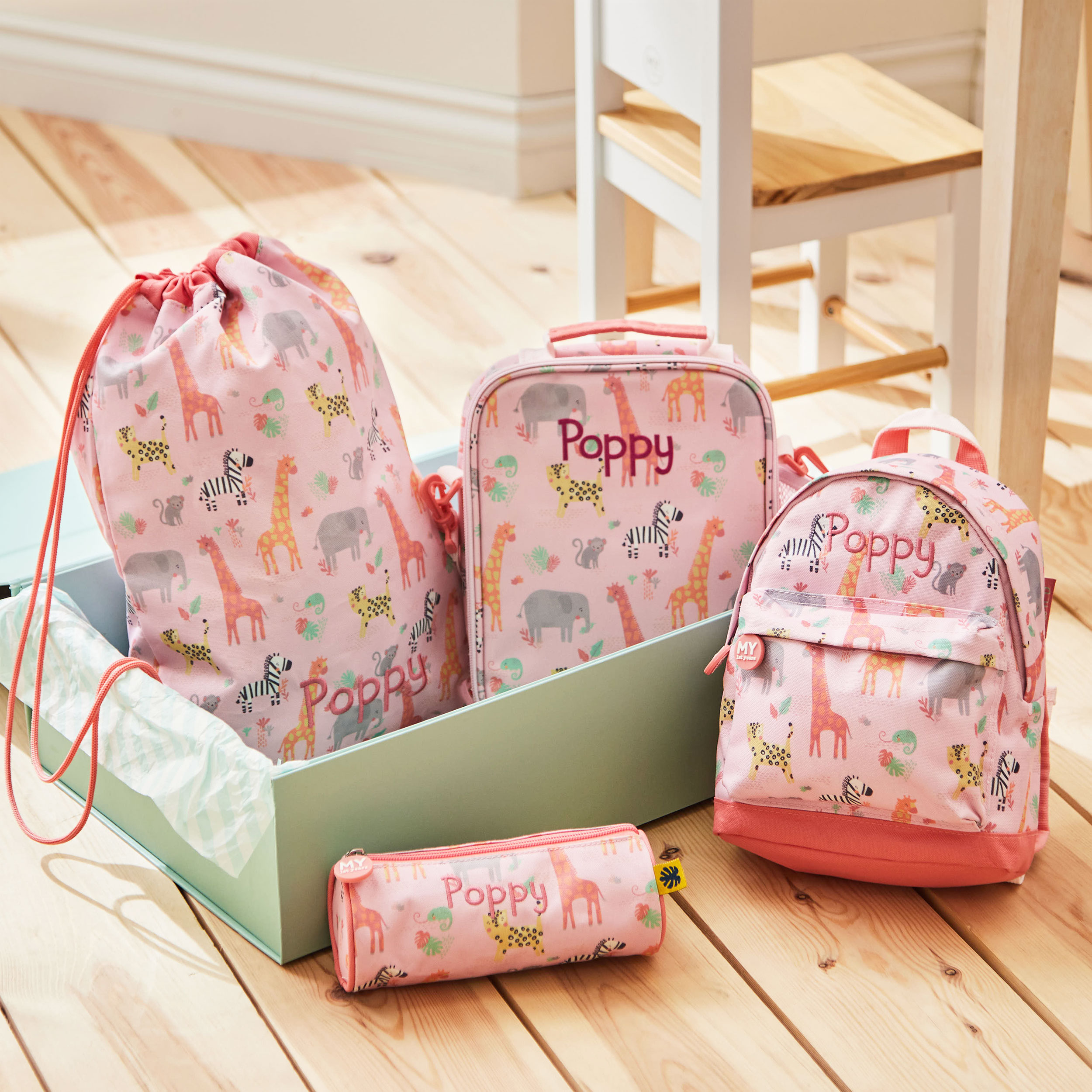 Personalised Ultimate Pink Safari School Bag Set