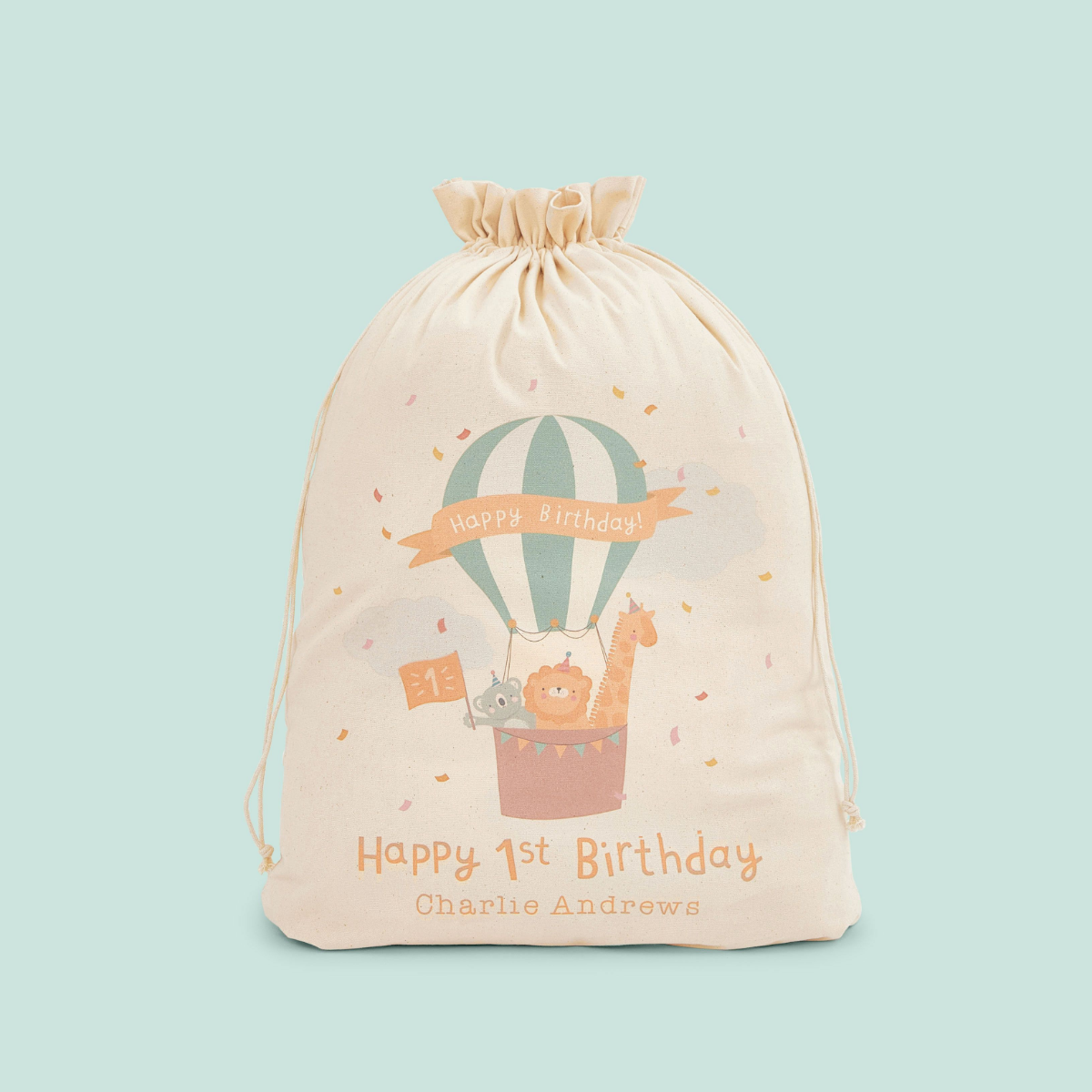 Personalised 1st Birthday Hot Air Balloon Design Sack