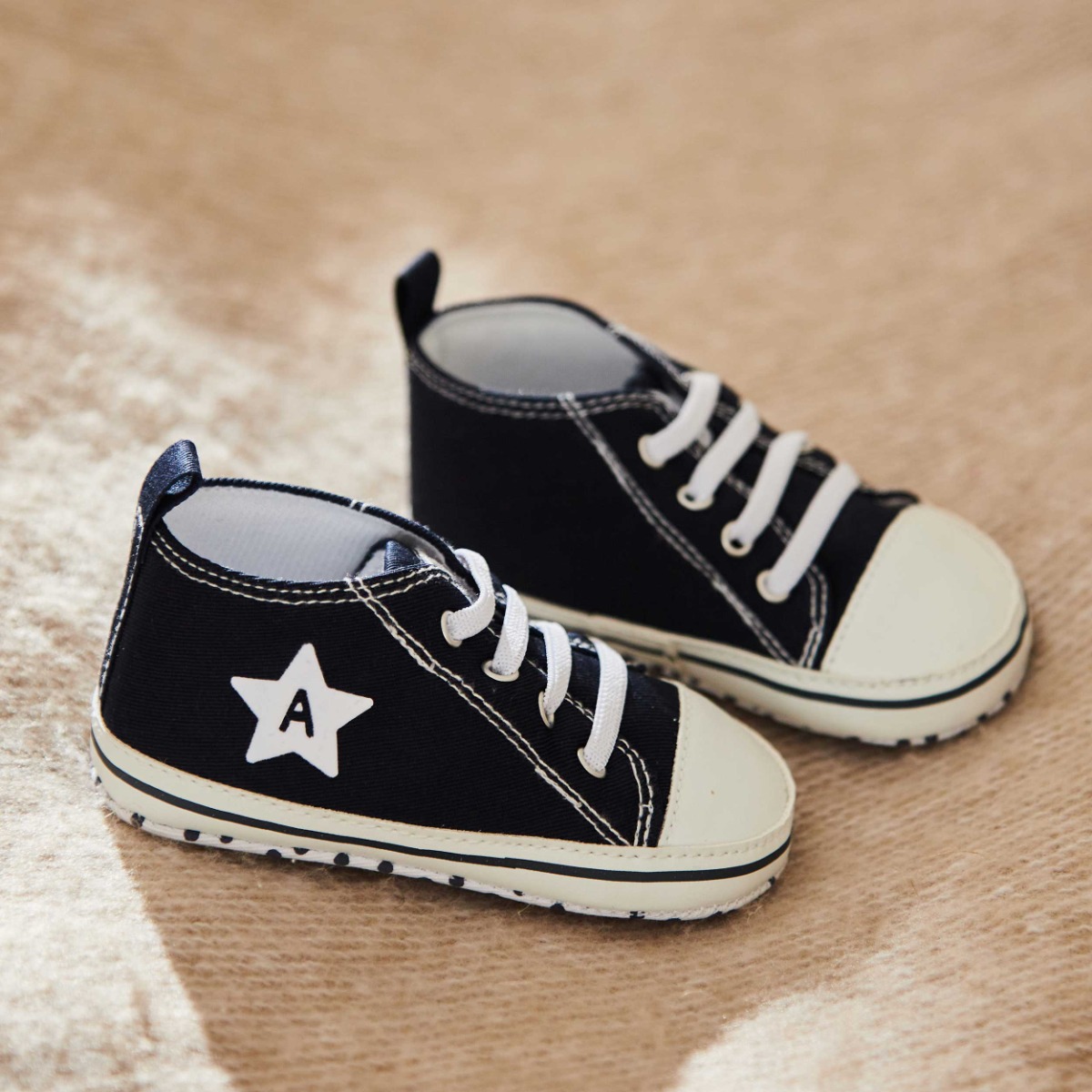 Personalised Navy Star Baby High Top Shoes