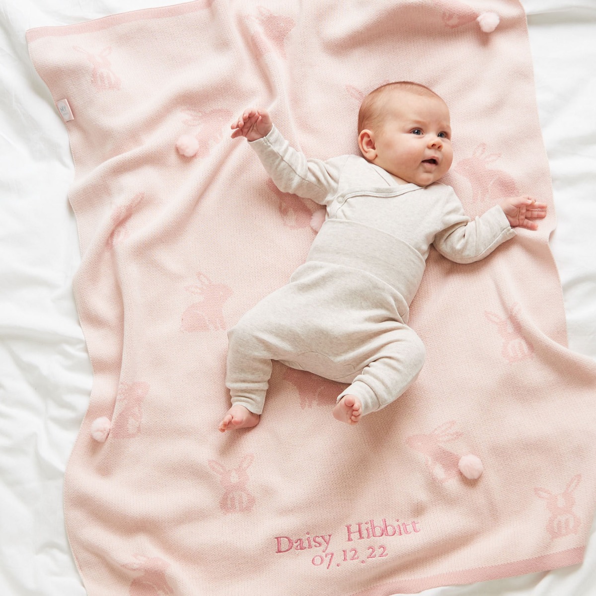 Personalised Pink Bunny Knitted Intarsia Blanket