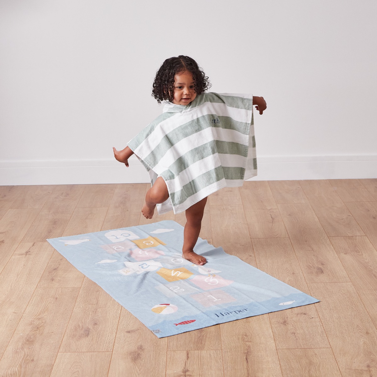 Image of Personalised Colourful Hopscotch Print Beach Towel