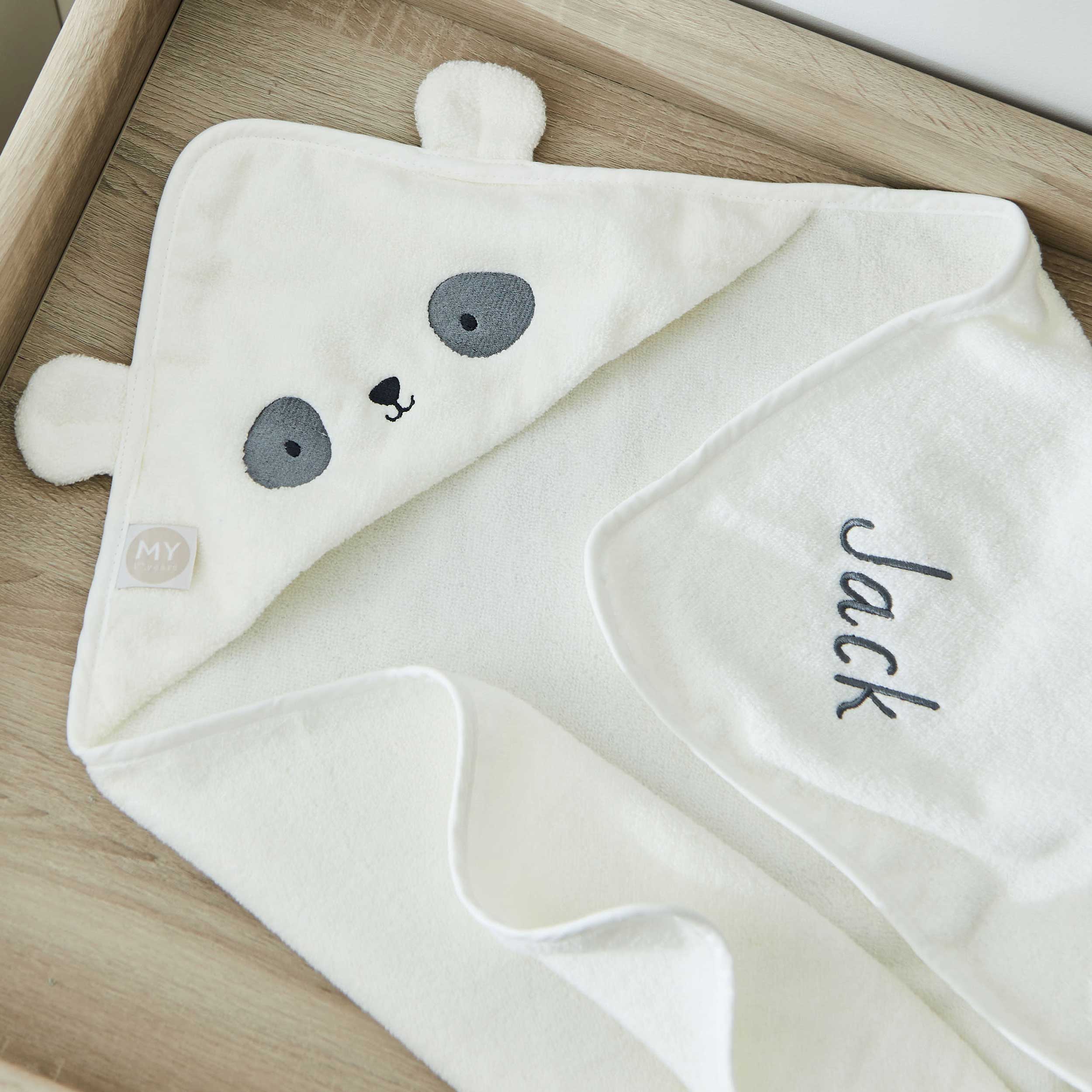 Personalised Panda Ivory Hooded Towel