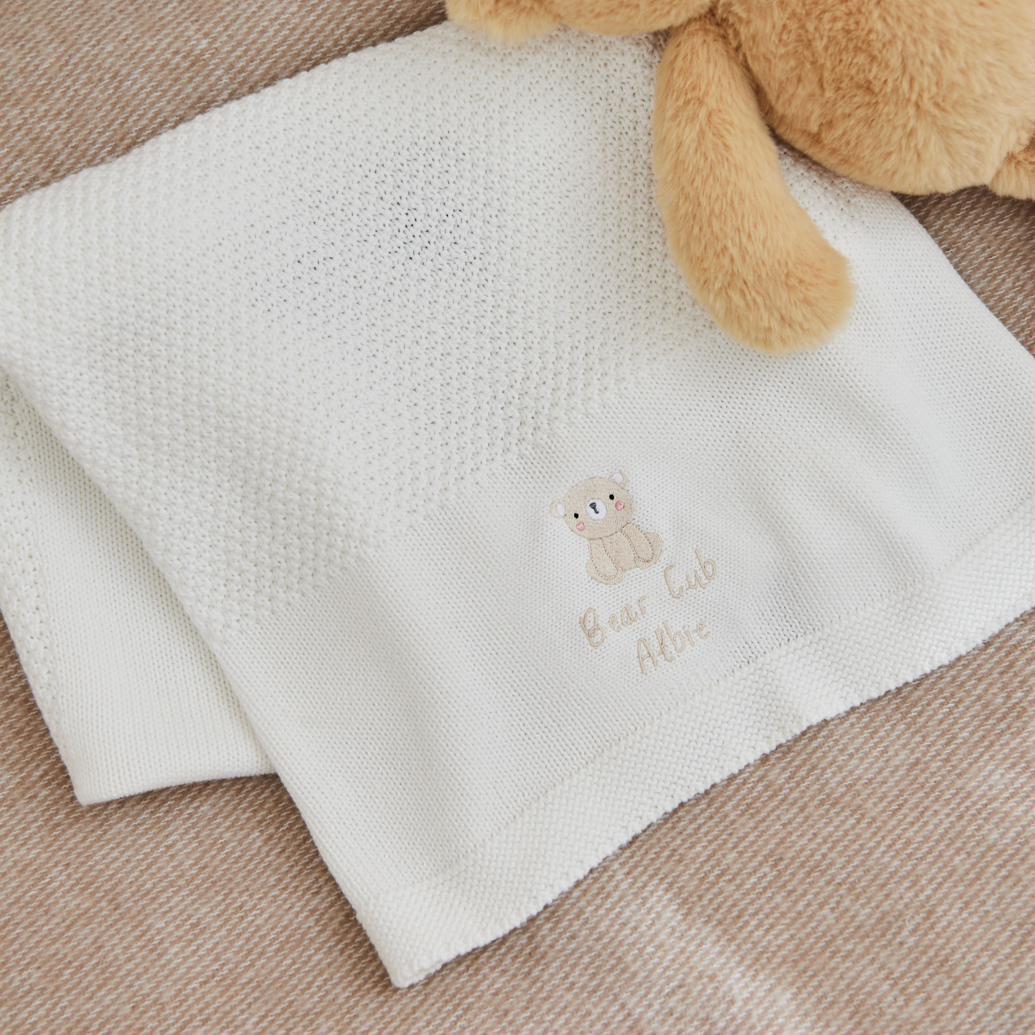 Personalised Biscuit Bear Ivory Shawl