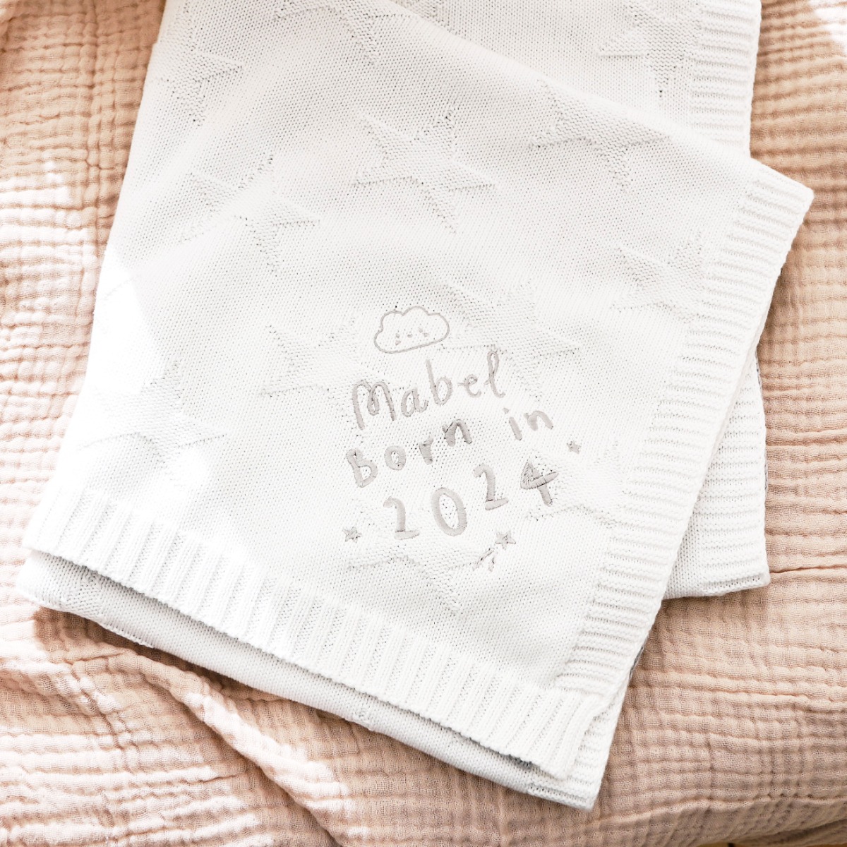 Personalised Born in 2024 Ivory Star Jacquard Blanket