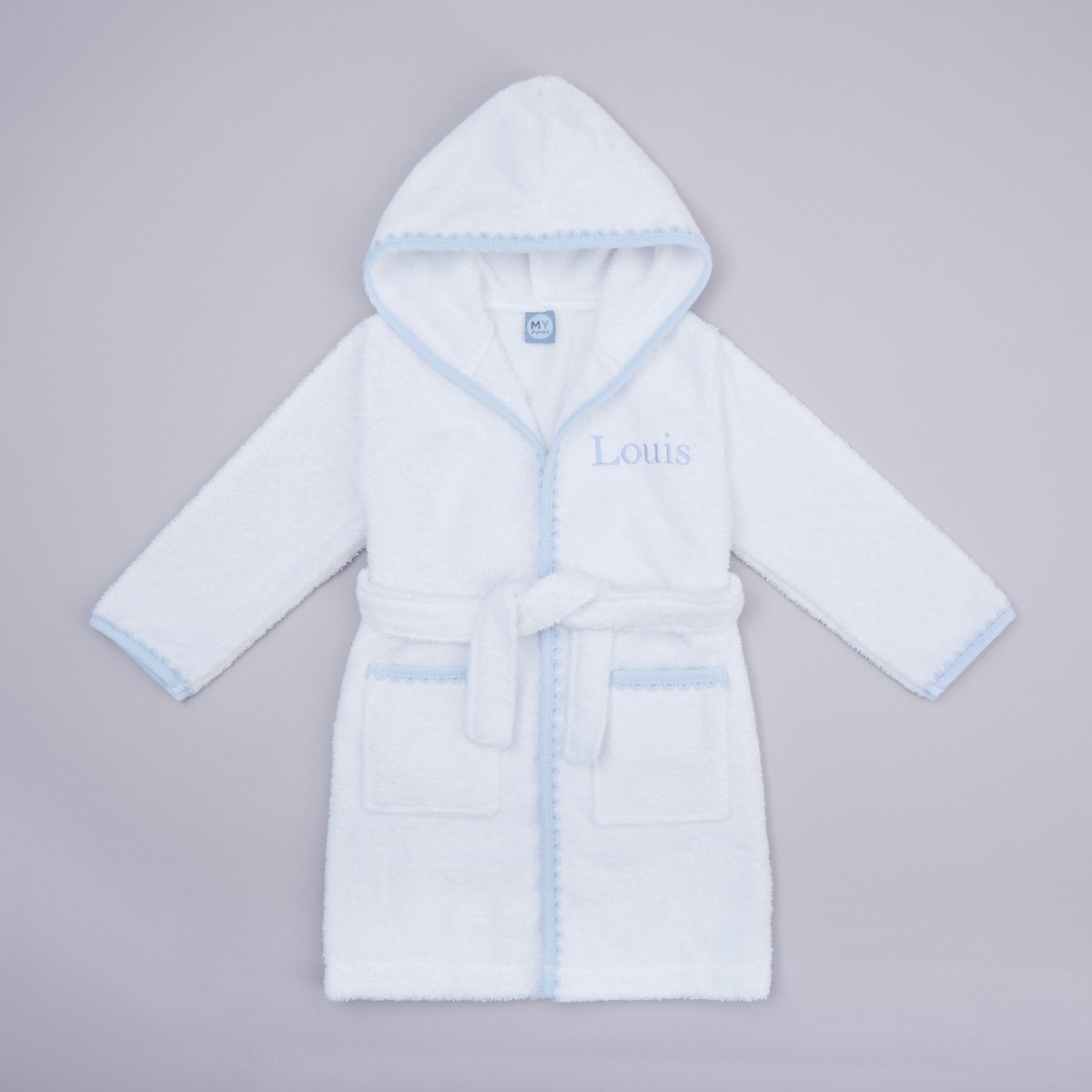 Image of Personalised Blue Picot Trim Dressing Gown