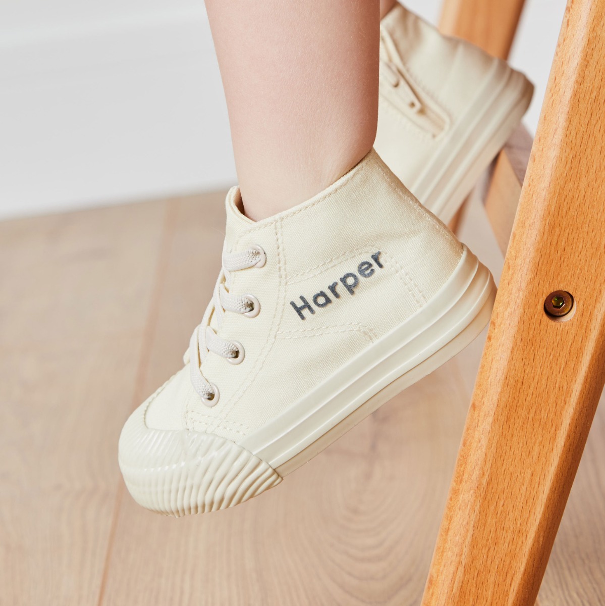 Personalised Ivory Kids High Top Trainers