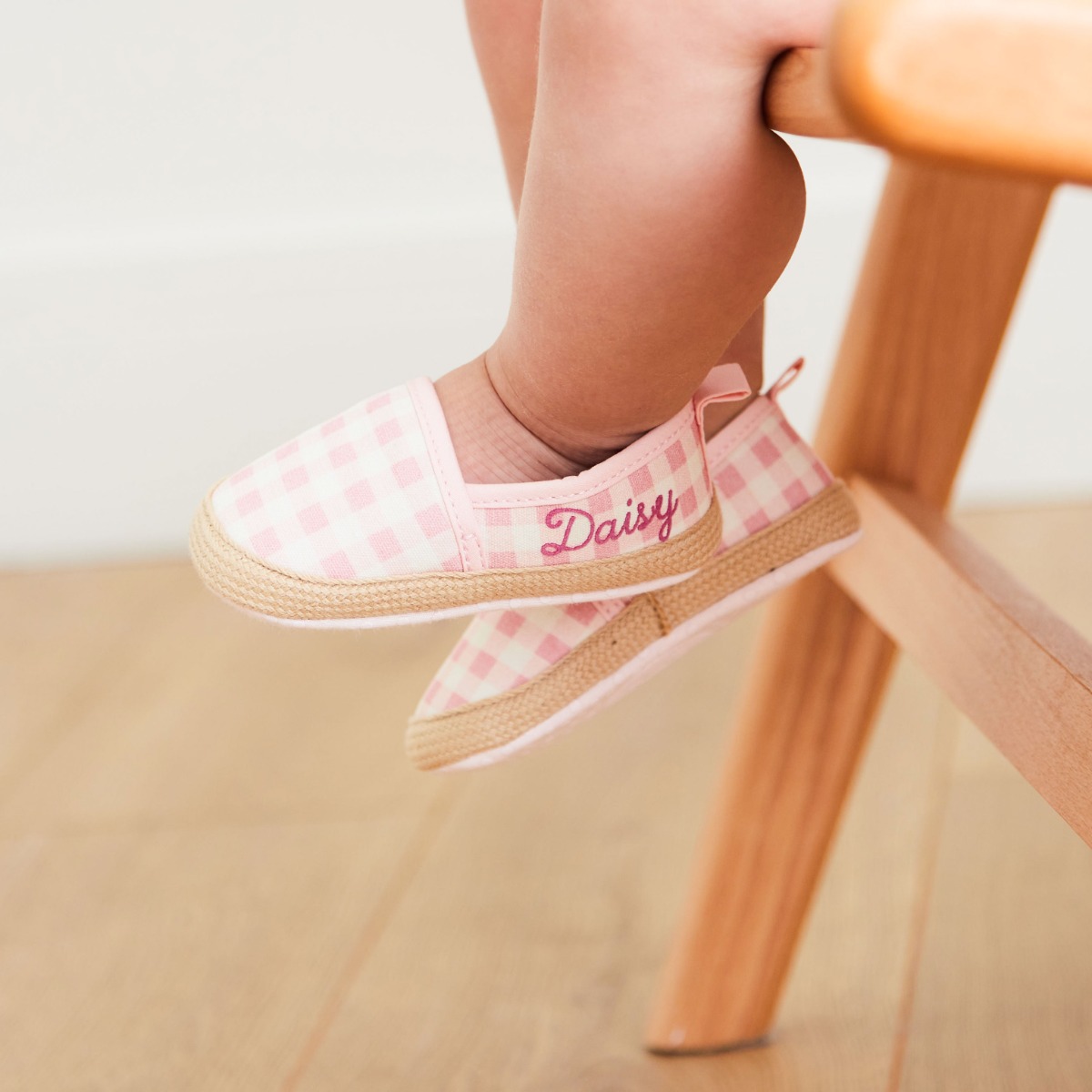Personalised Pink Gingham Espadrille Shoes