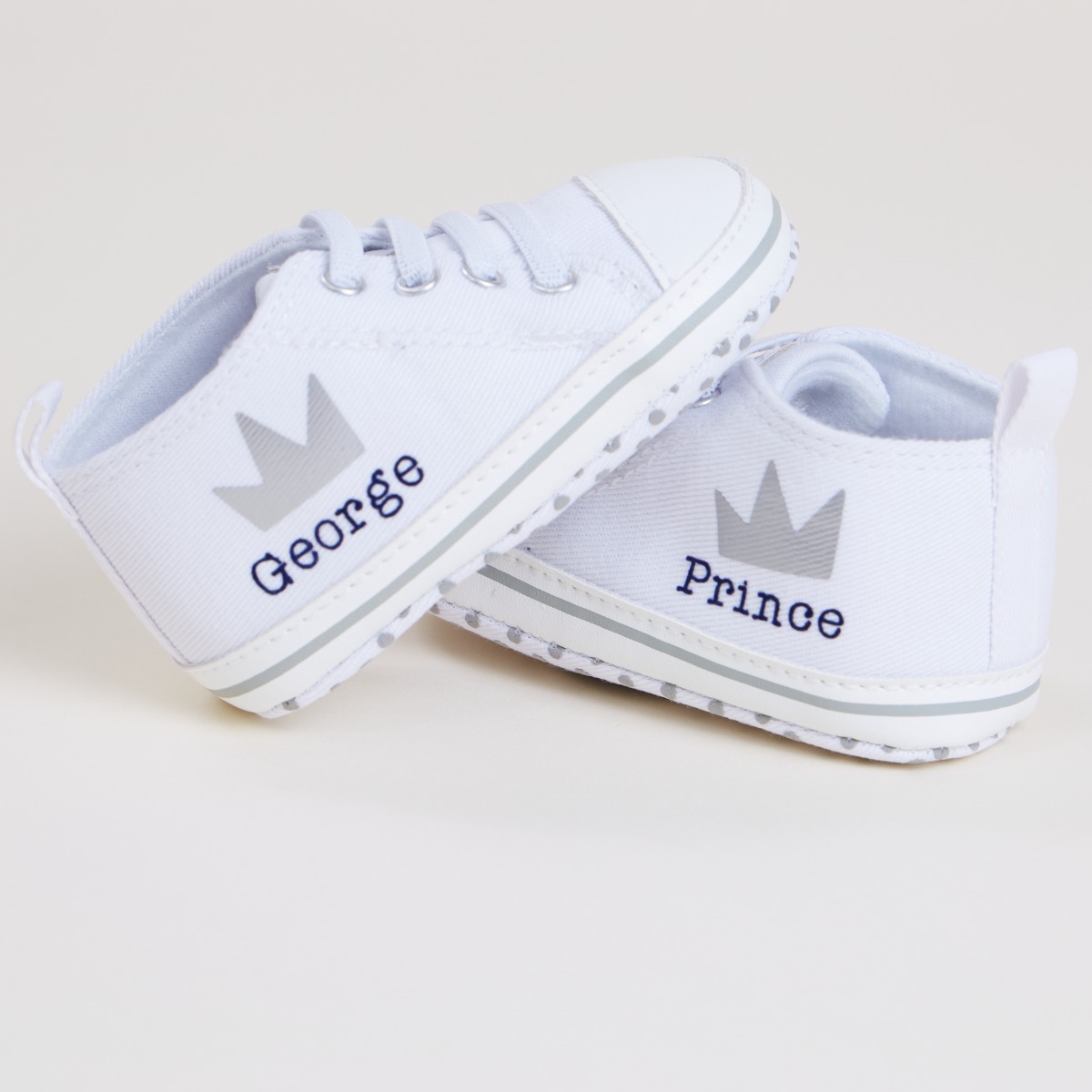 Personalised White Crown Design Baby High Top Shoes