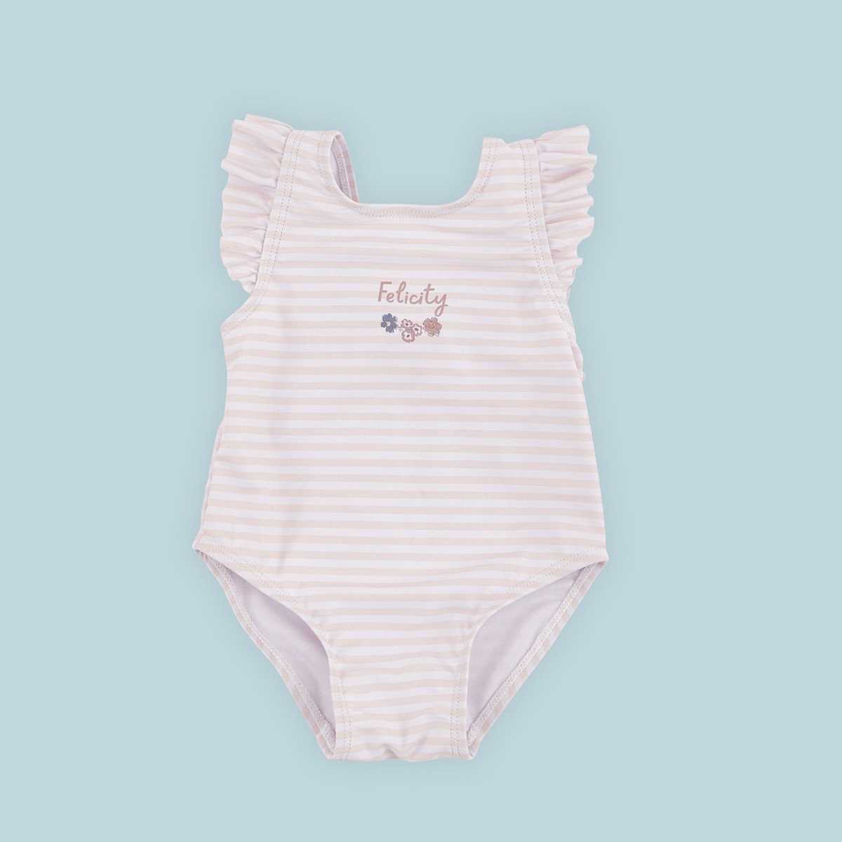 Image of Personalised Pink Floral Striped Swimming Costume