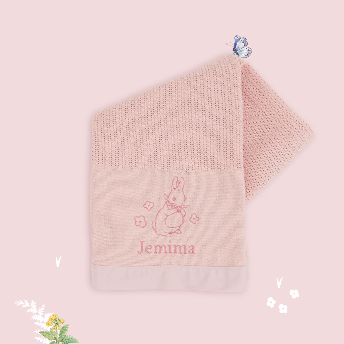 Personalised Flopsy Rabbit Pink Cellular Blanket