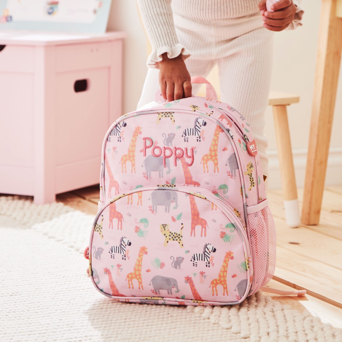 Personalised Pink Safari Print Medium Backpack