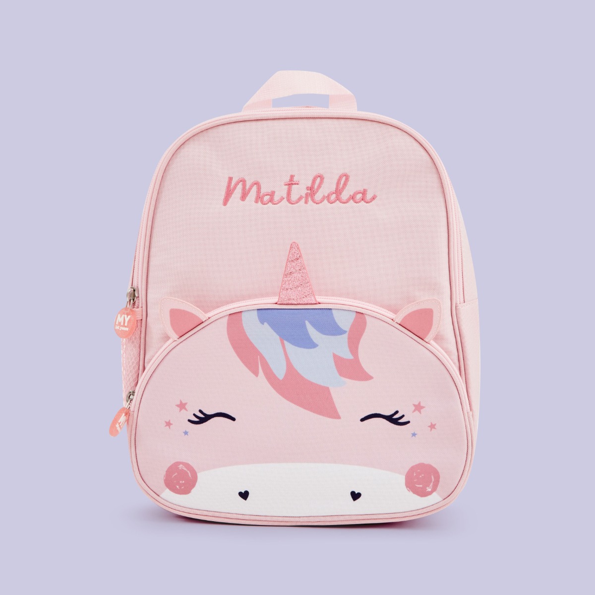Image of Personalised Pink Unicorn Face Medium Backpack