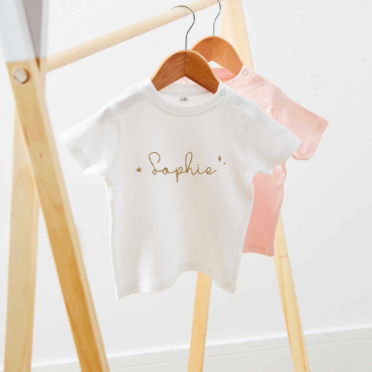 Personalised Glittery Gold Lettering White T-Shirt