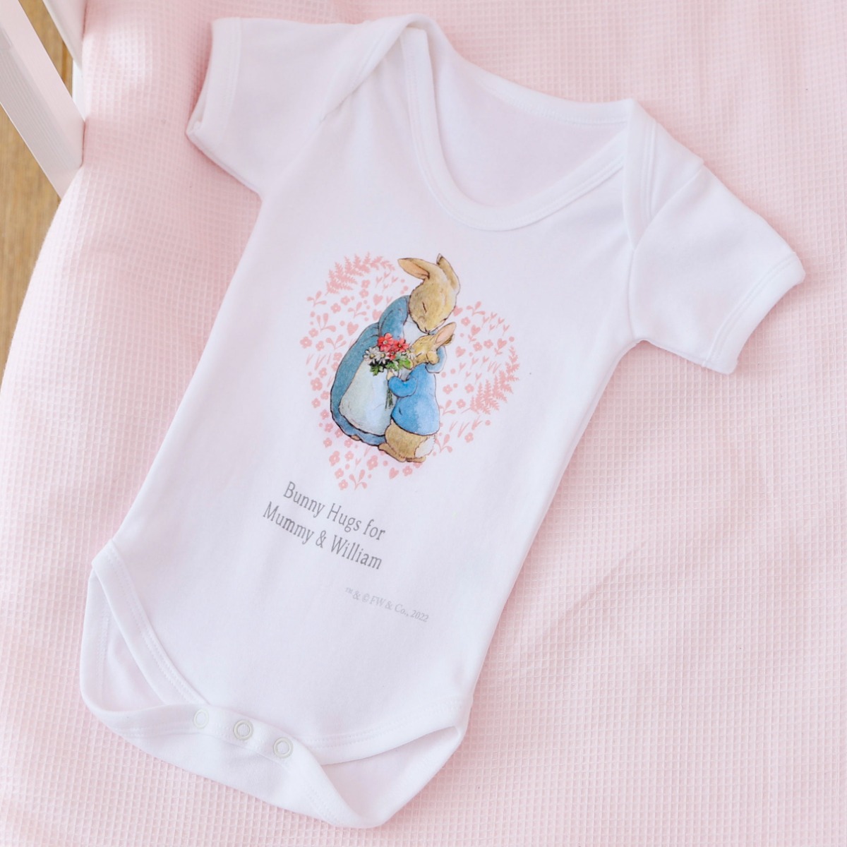 Personalised Mother's Day Peter Rabbit White Bodysuit