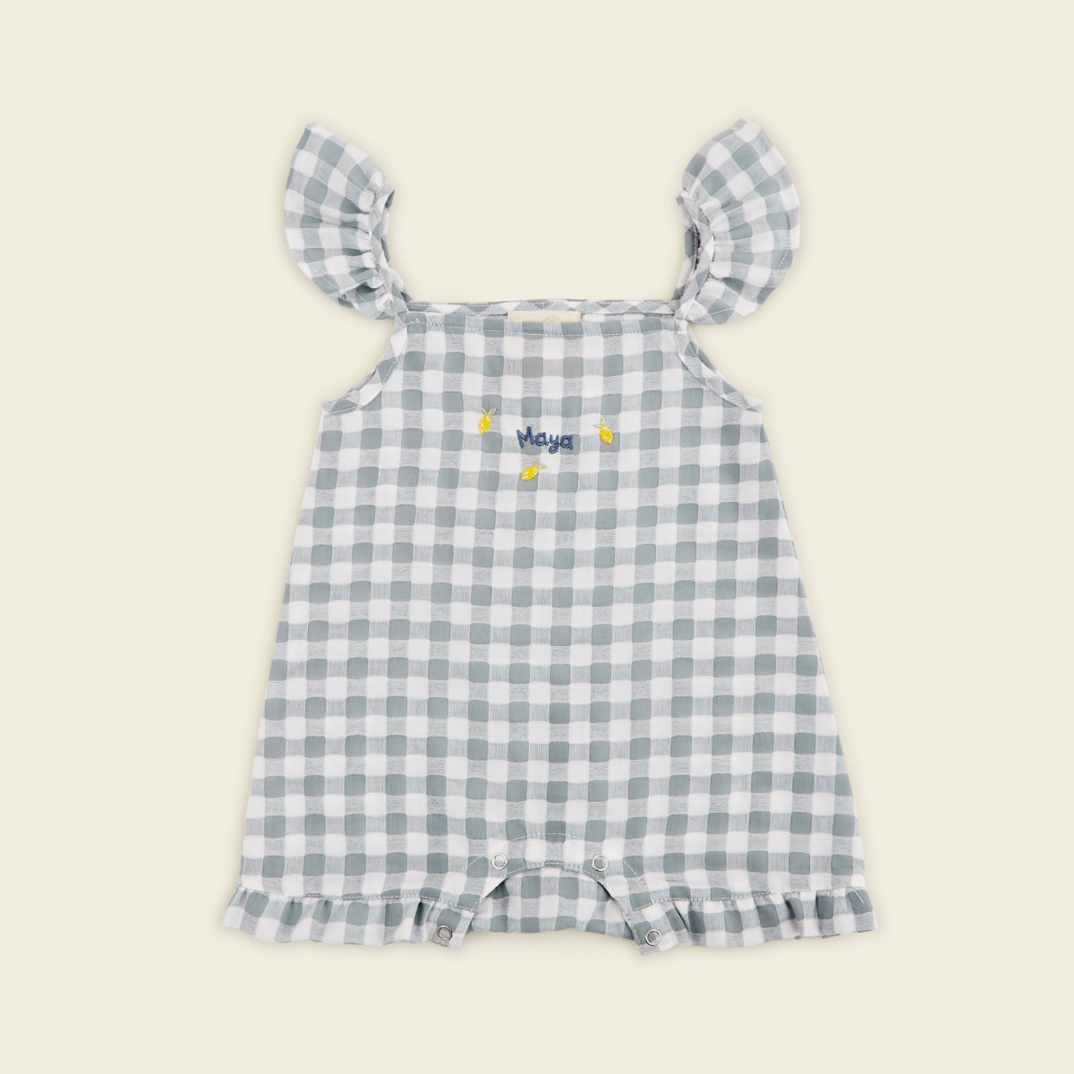 Personalised Grey and White Plaid Romper by VIGNETTE