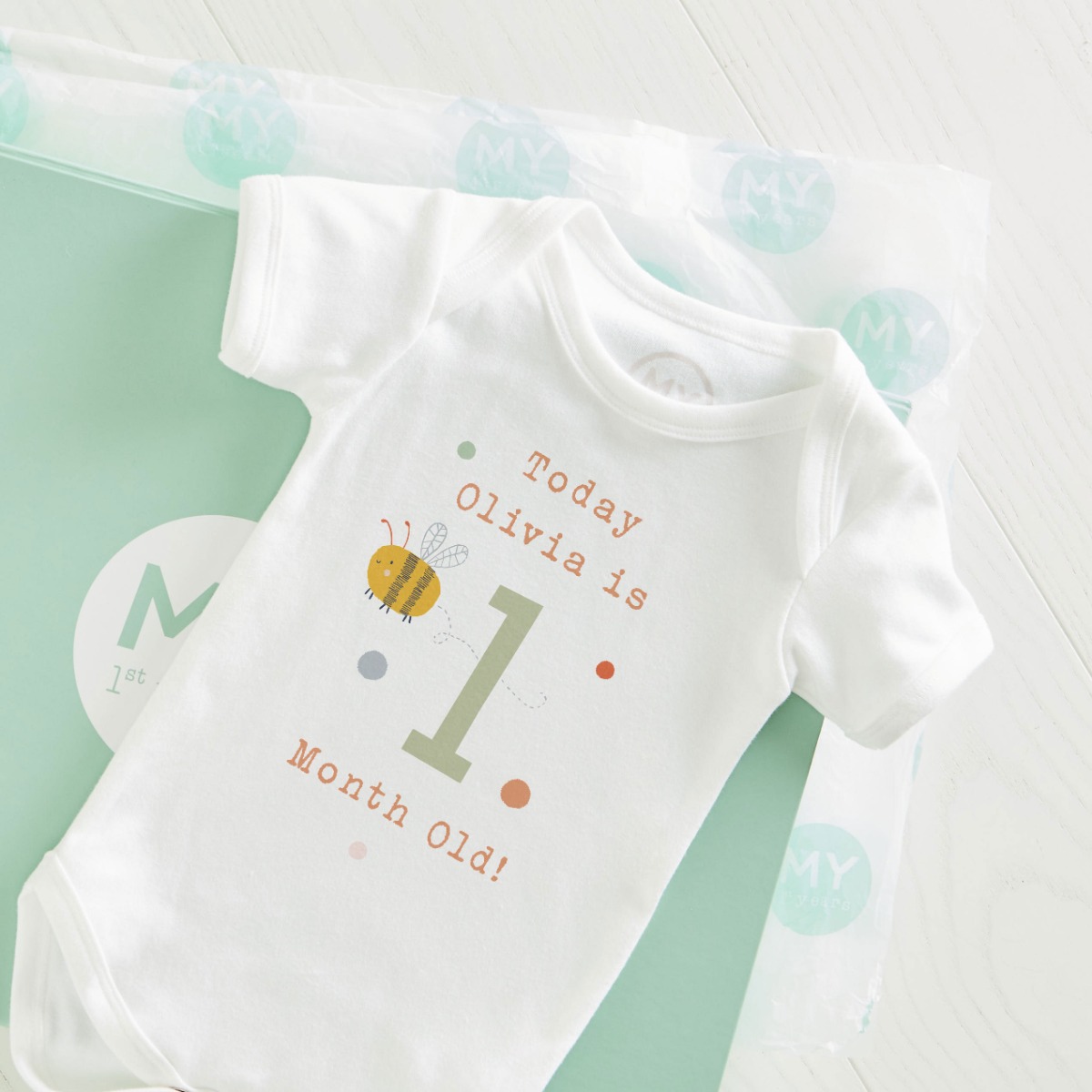 Personalised ‘Today is 1 Month’ White Milestone Bodysuit