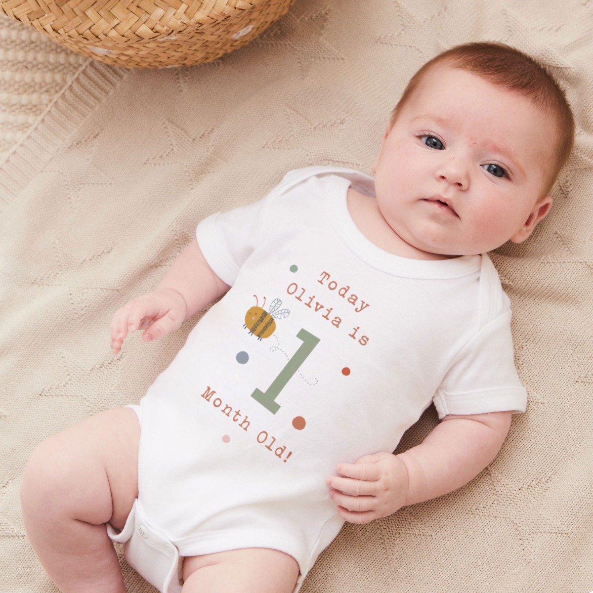 Personalised ‘Today is 1 Month’ White Milestone Bodysuit