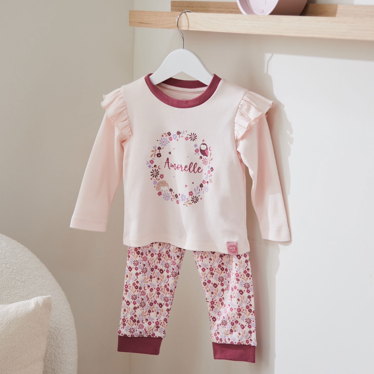 Personalised Pink Floral Frill Pyjama Set
