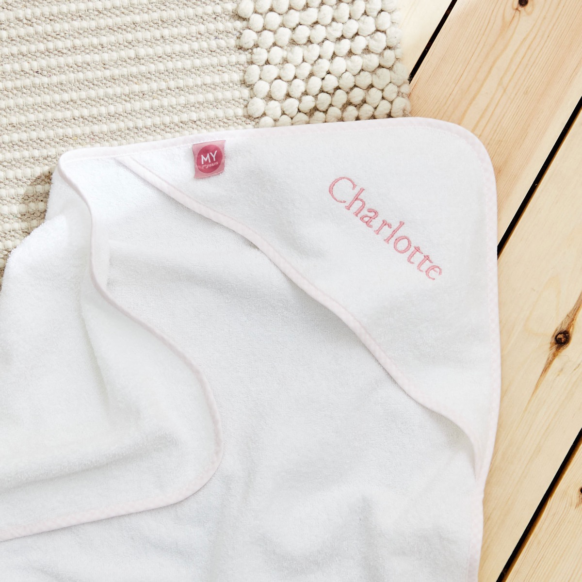 Personalised Pink Gingham Trim Hooded Towel