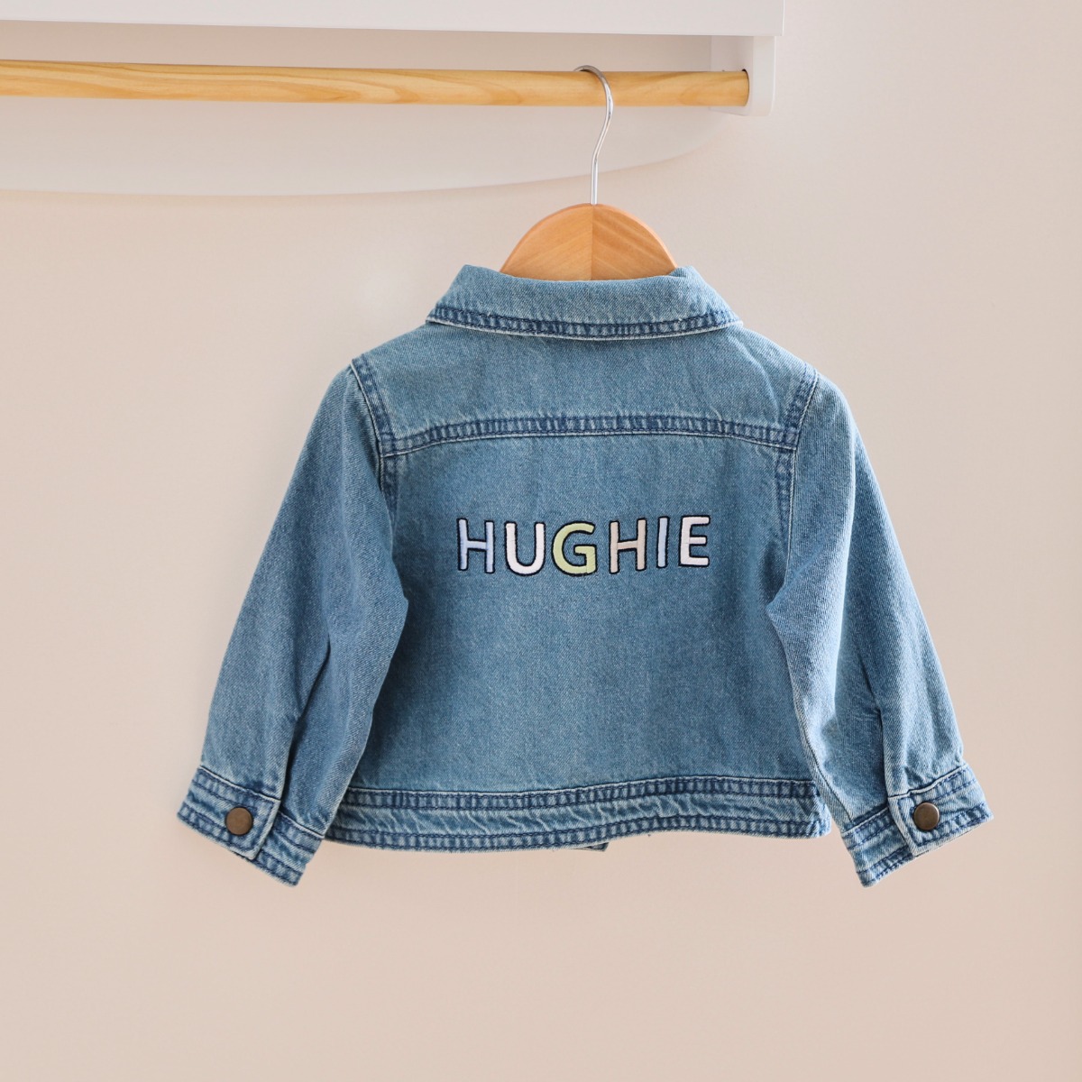 Personalised Multi-Coloured Letter Patch Denim Jacket