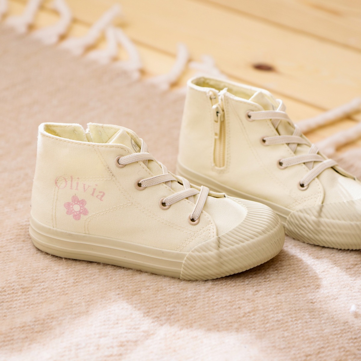 Personalised Flower Ivory Toddler High Tops