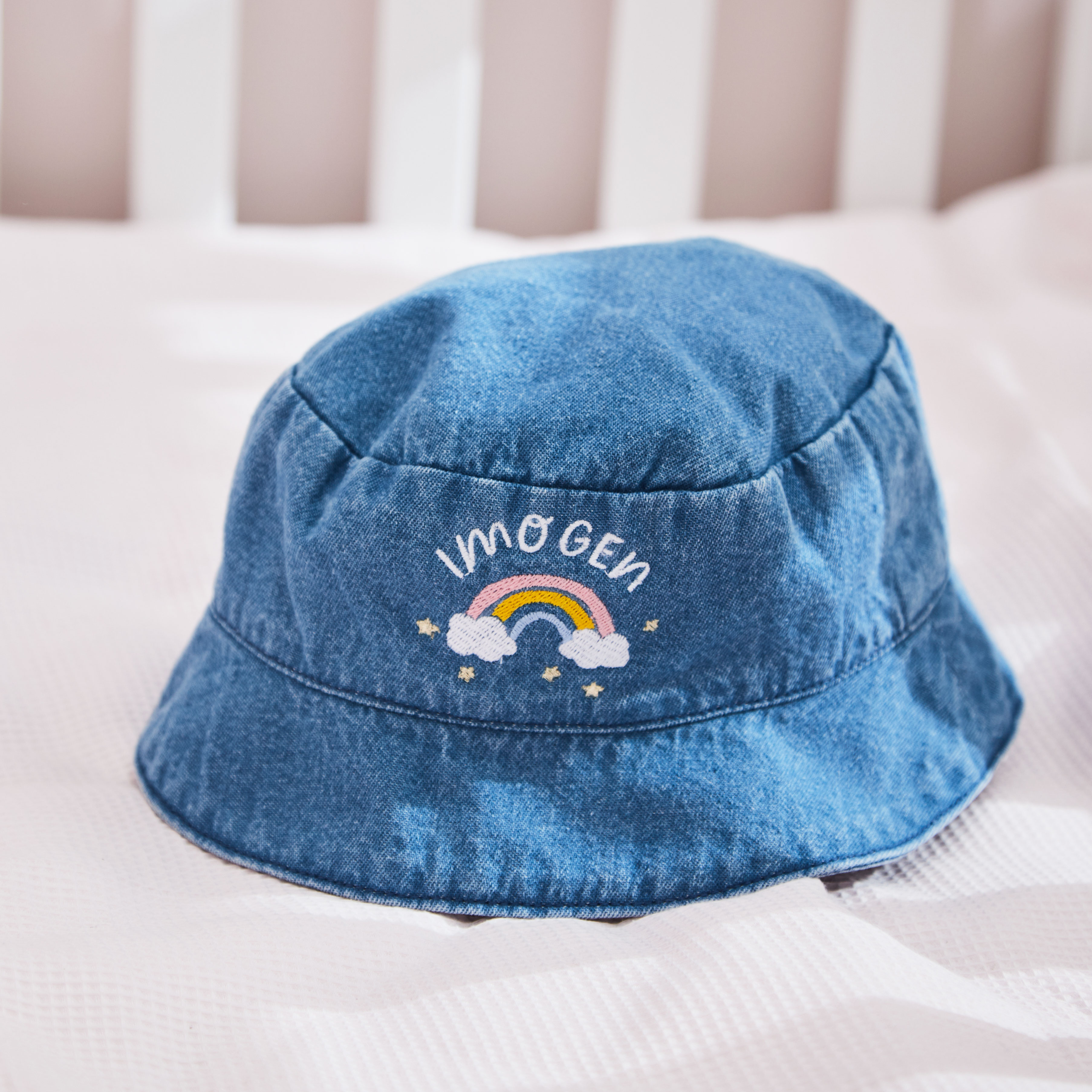 Personalised Rainbow Denim Bucket Hat