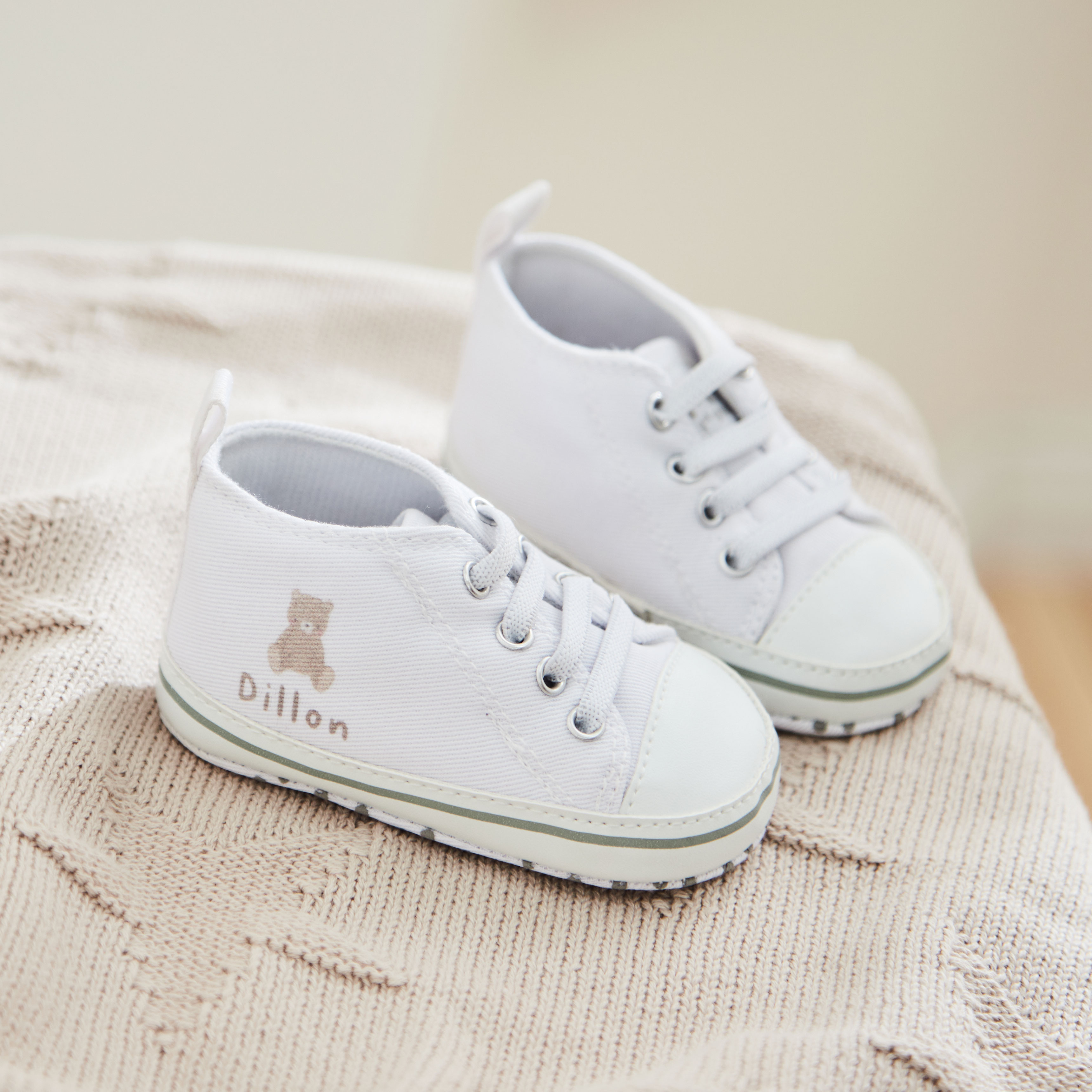 Personalised Biscuit Bear White Baby High Tops