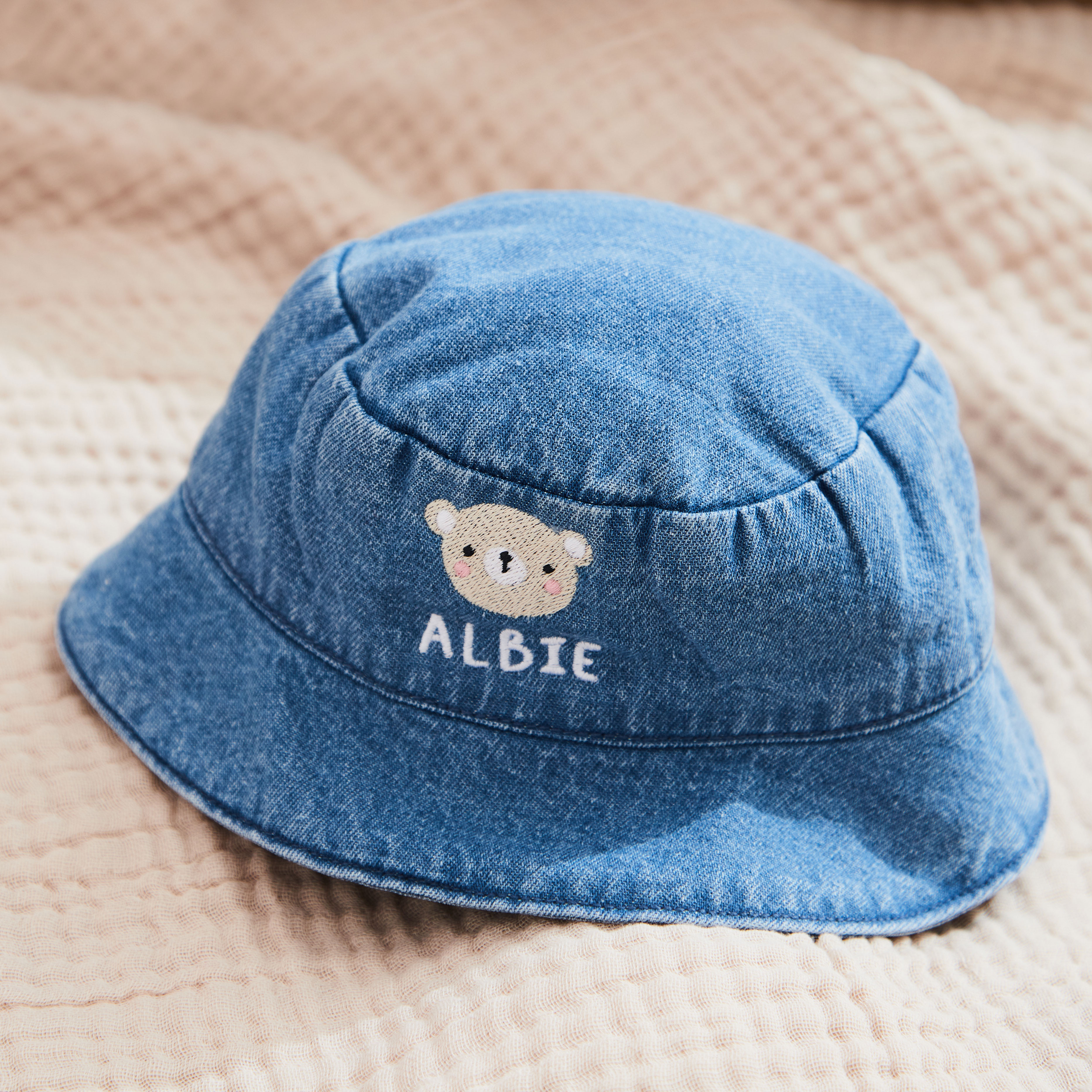 Personalised Bear Denim Bucket Hat