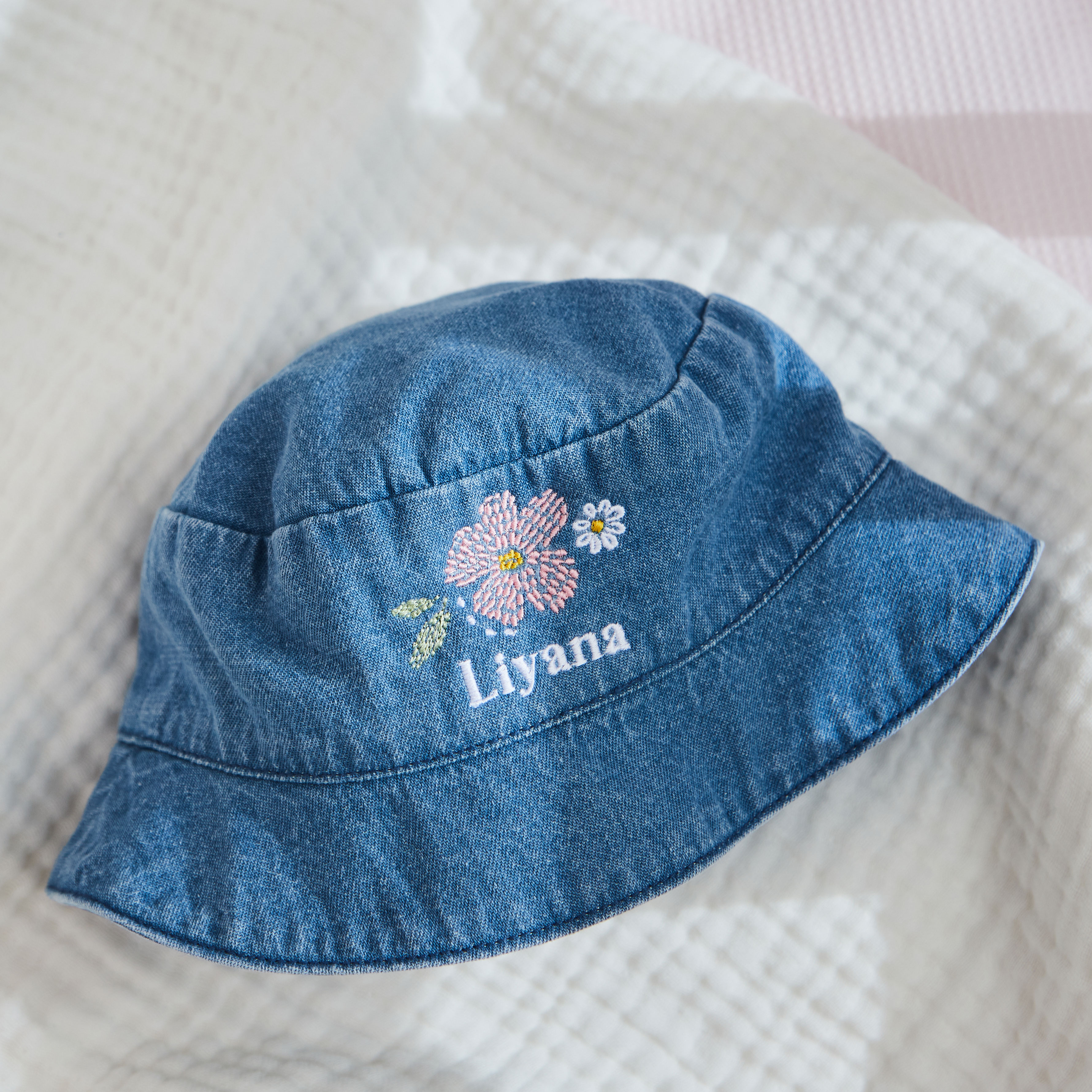 Personalised Floral Denim Bucket Hat