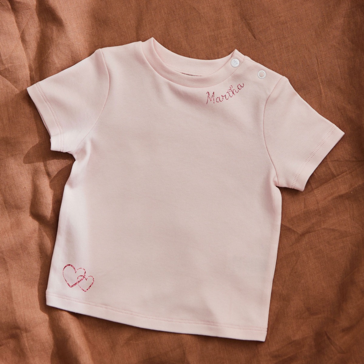 Personalised Pink Glitter Heart T-Shirt