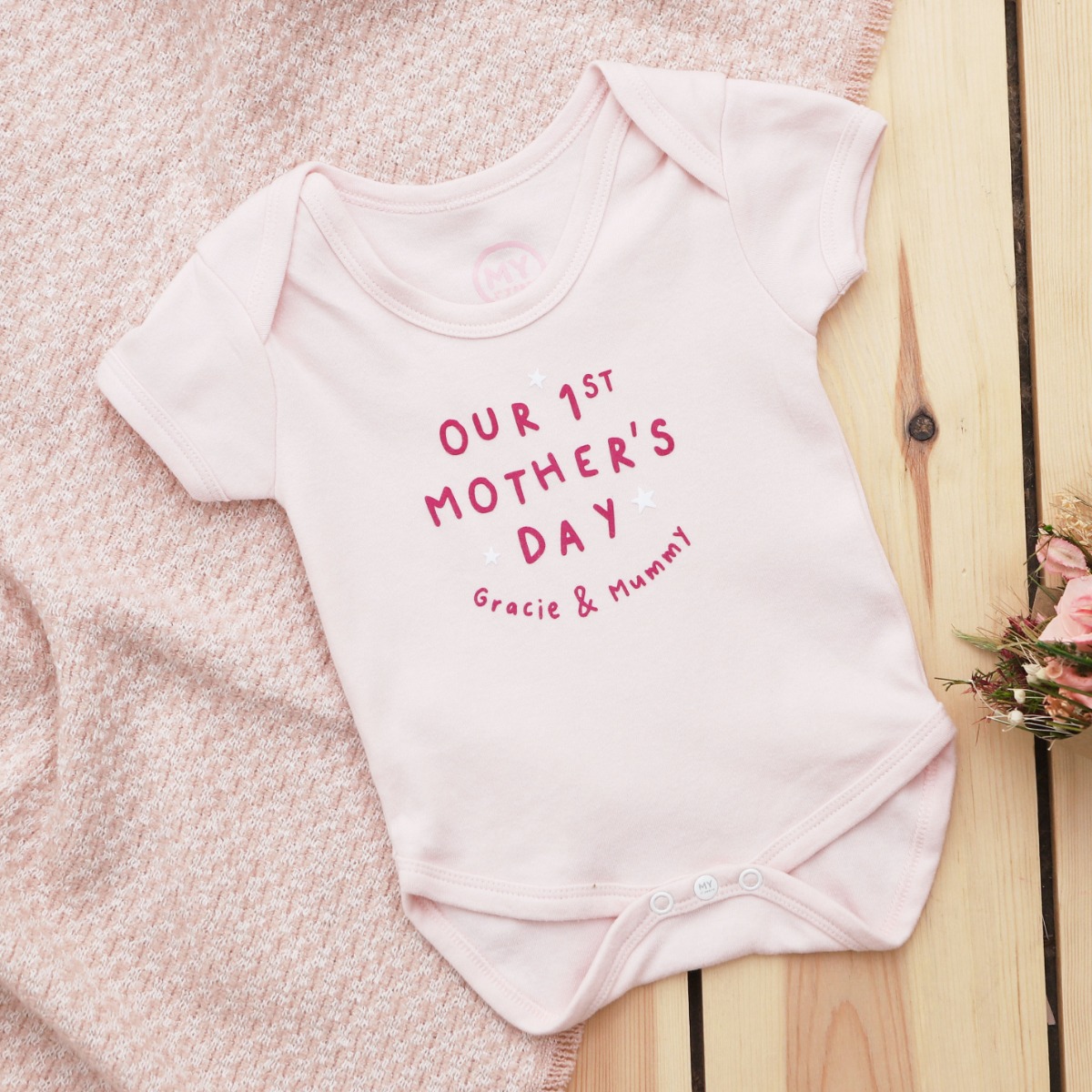 Personalised Pink Our 1st Mothers Day Bodysuit