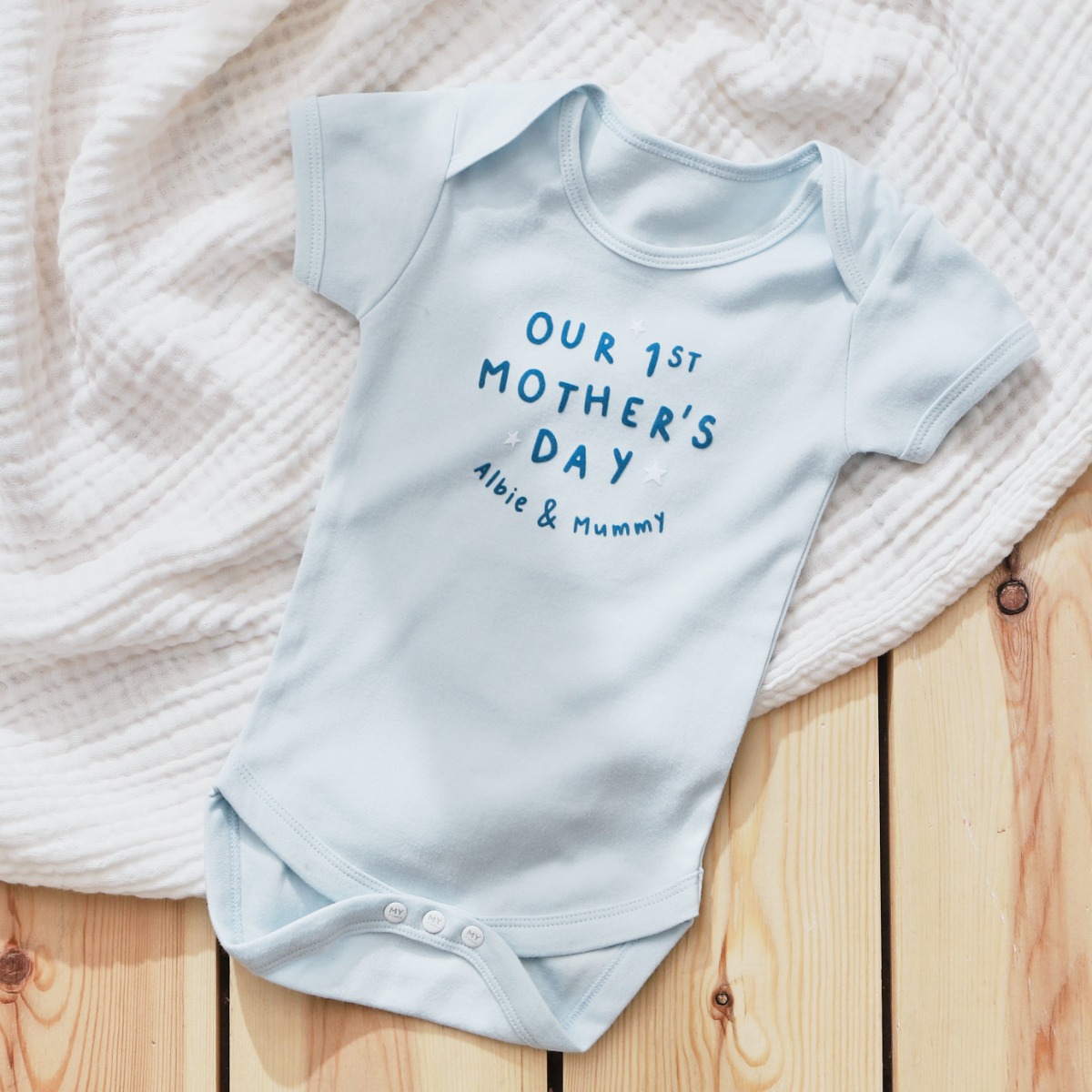 Personalised Blue Our 1st Mothers Day Bodysuit