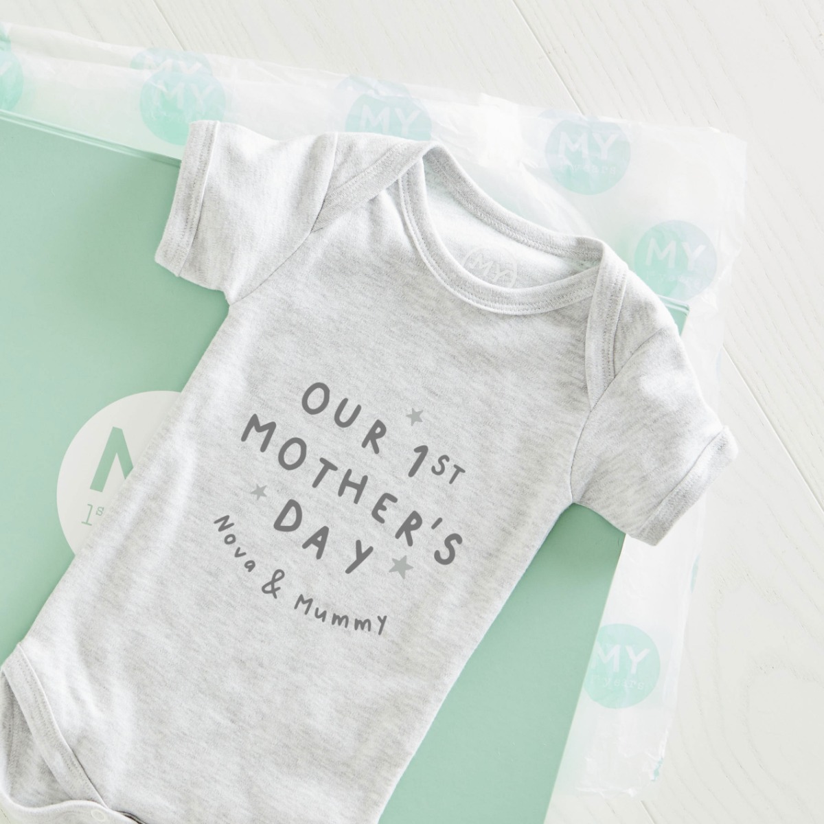 Personalised Grey Our 1st Mothers Day Bodysuit
