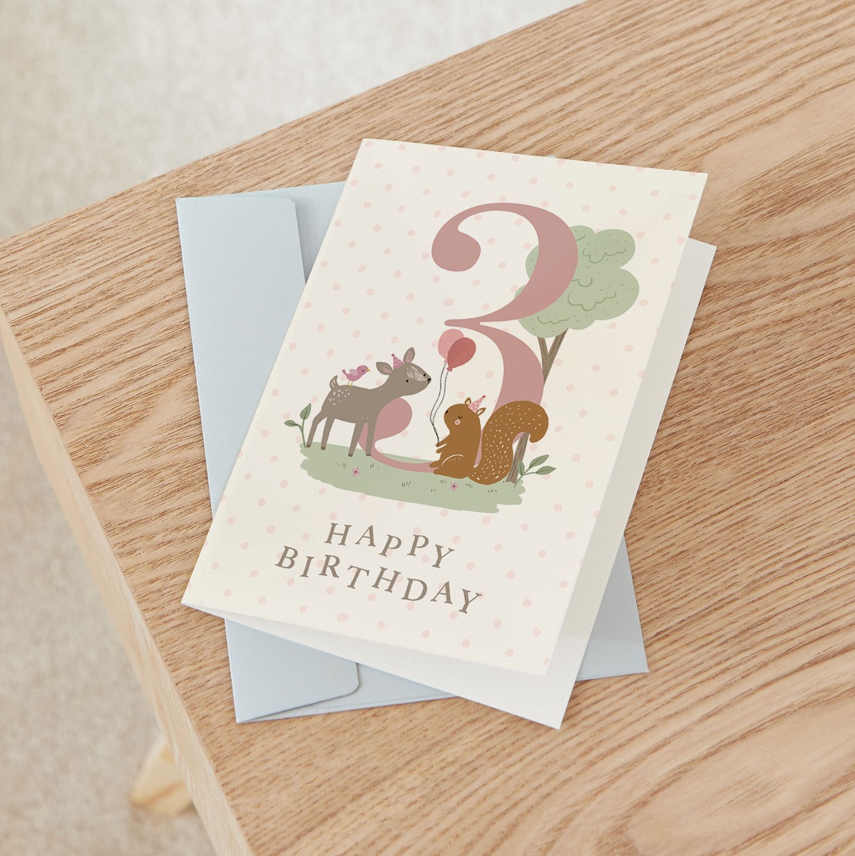 Personalised Woodland Design 3rd Birthday Card