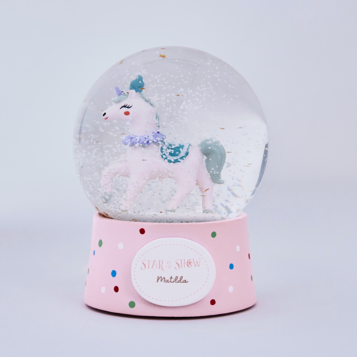 Personalised Pink Unicorn Snow Globe
