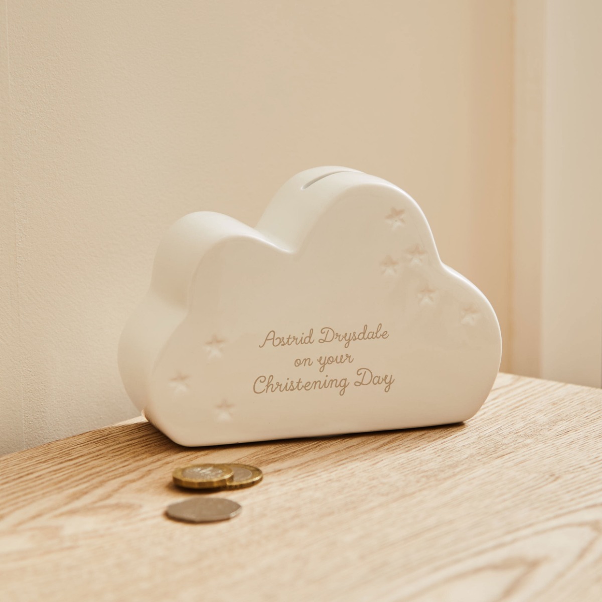 Image of Personalised Ceramic Cloud Christening Money Box