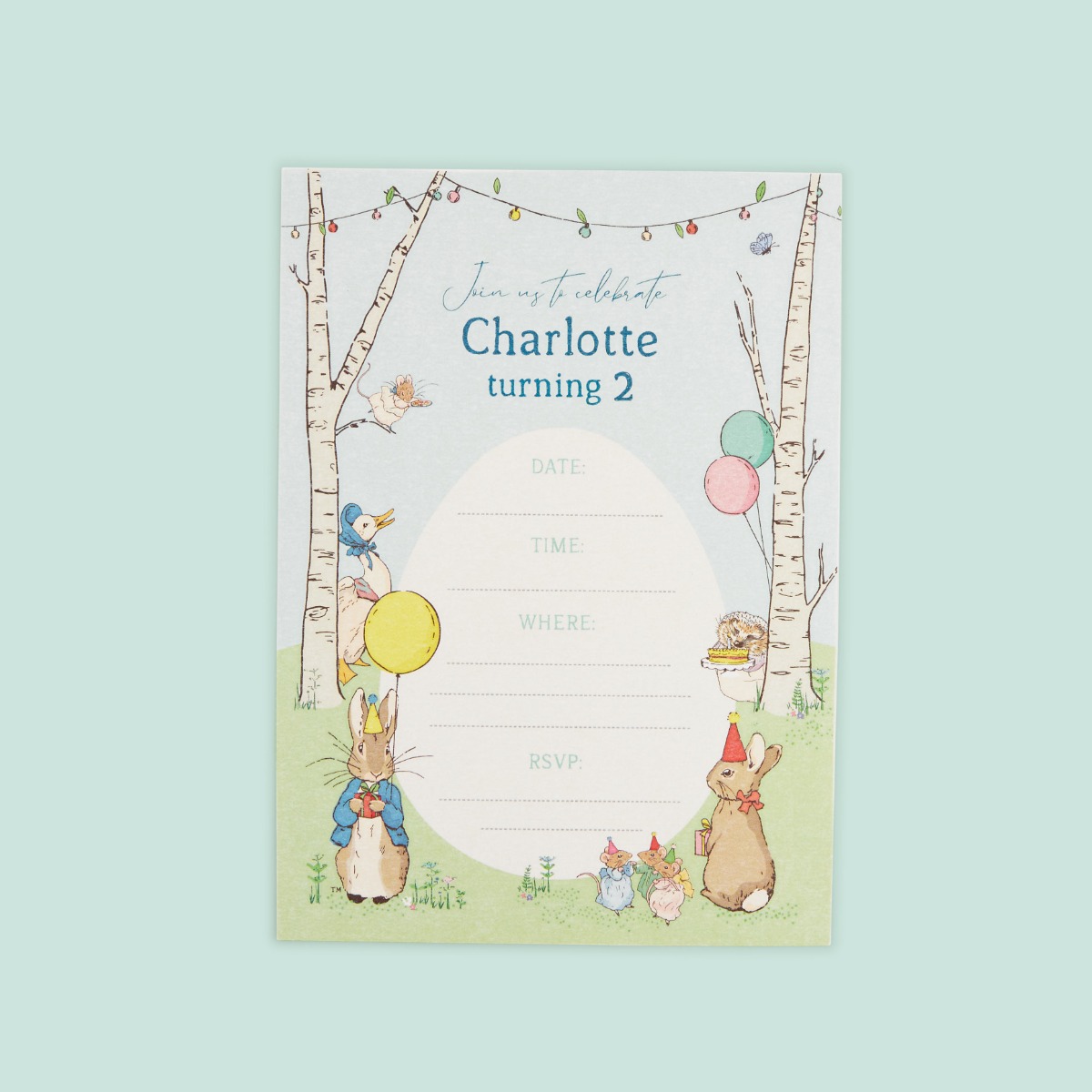 Personalised Peter Rabbit Birthday Invites (12 Pack)