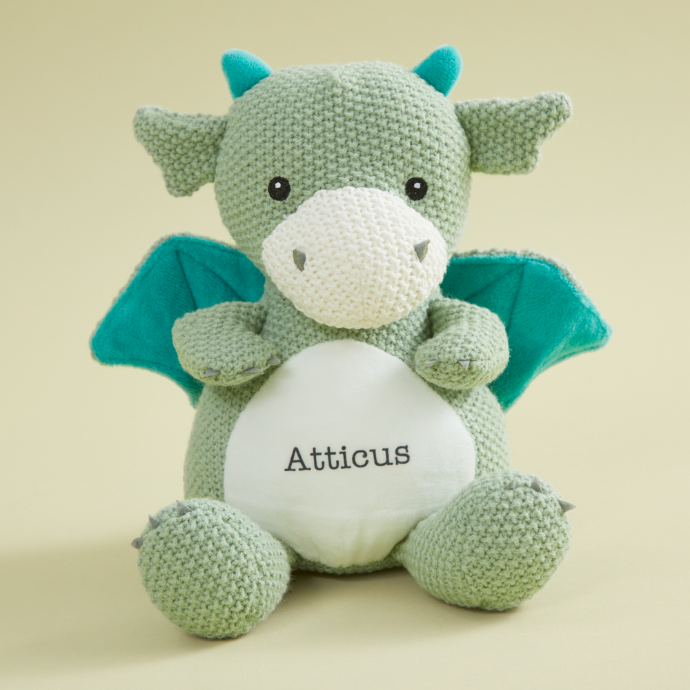 Personalised Green Knitted Dragon Soft Toy