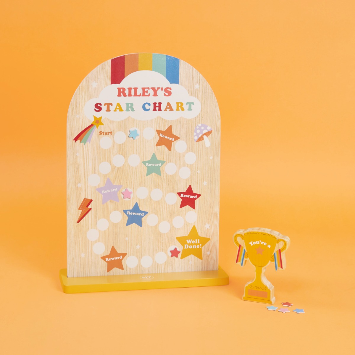 Personalised Wooden Reward Chart and Trophy Set
