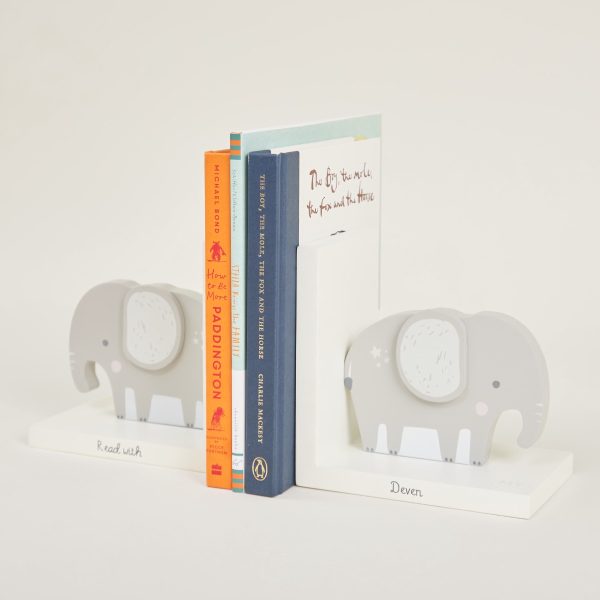 Personalised Wooden Elephant Bookends
