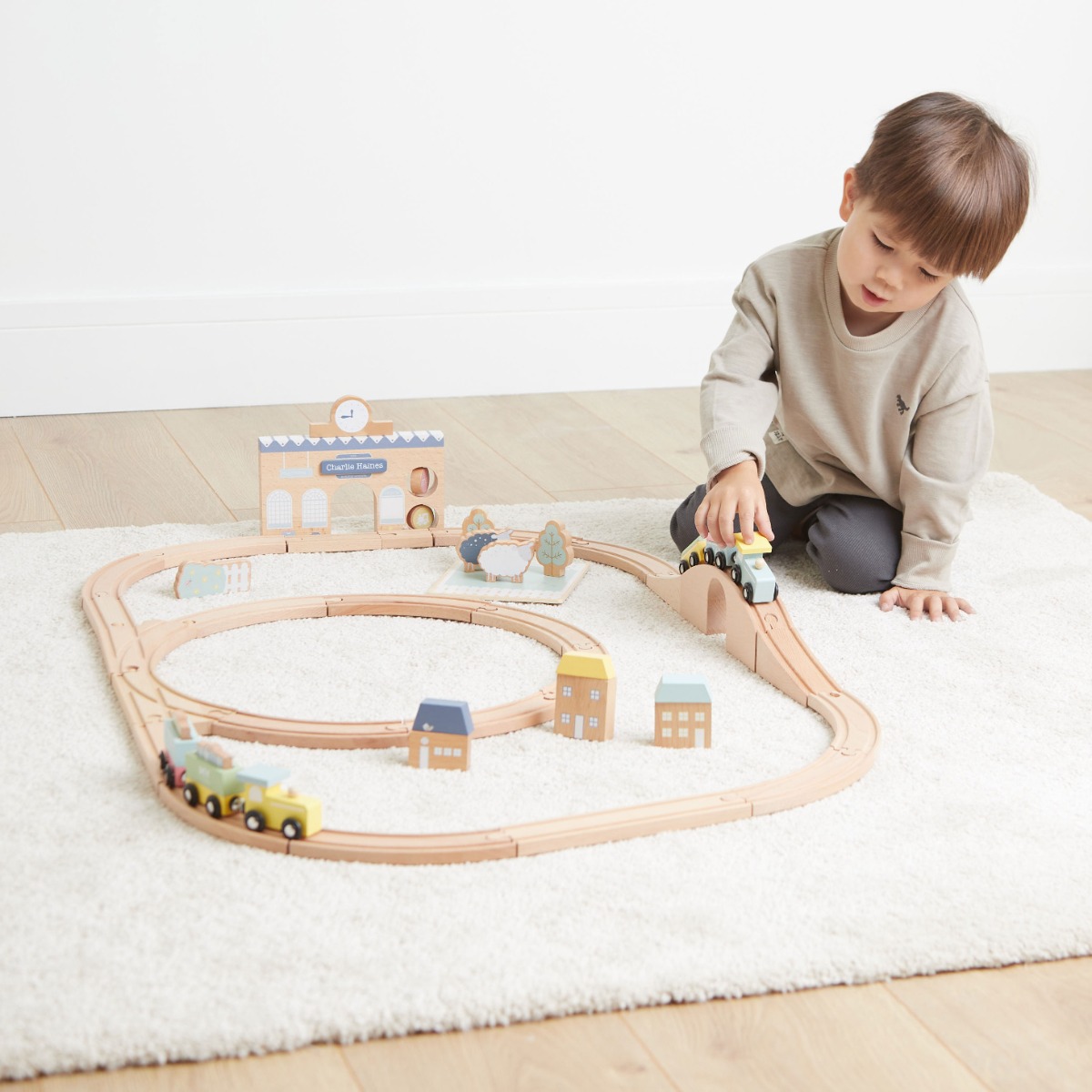 Image of Personalised Colourful Wooden Toy Train Set