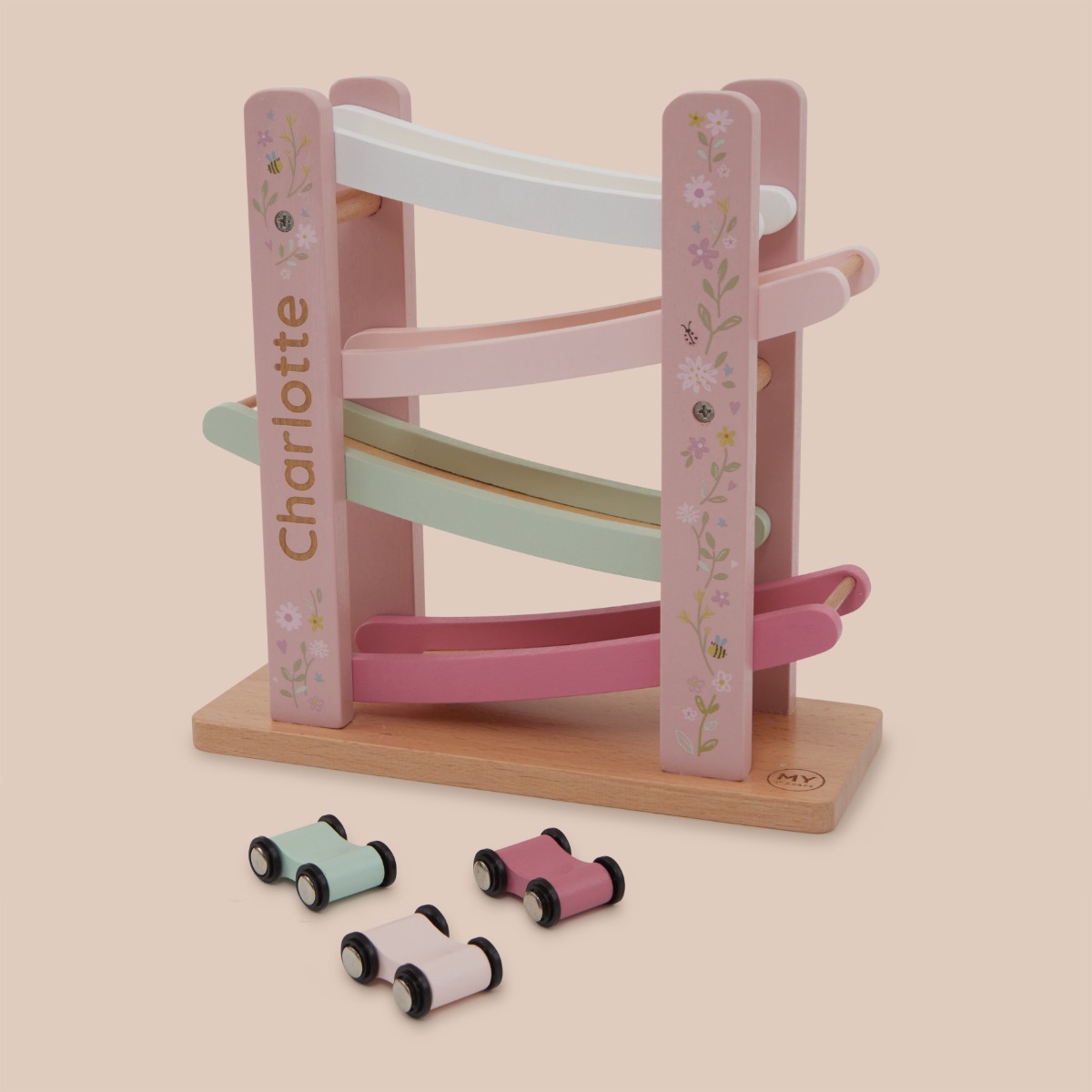 Personalised Pink Car Ramp Wooden Toy