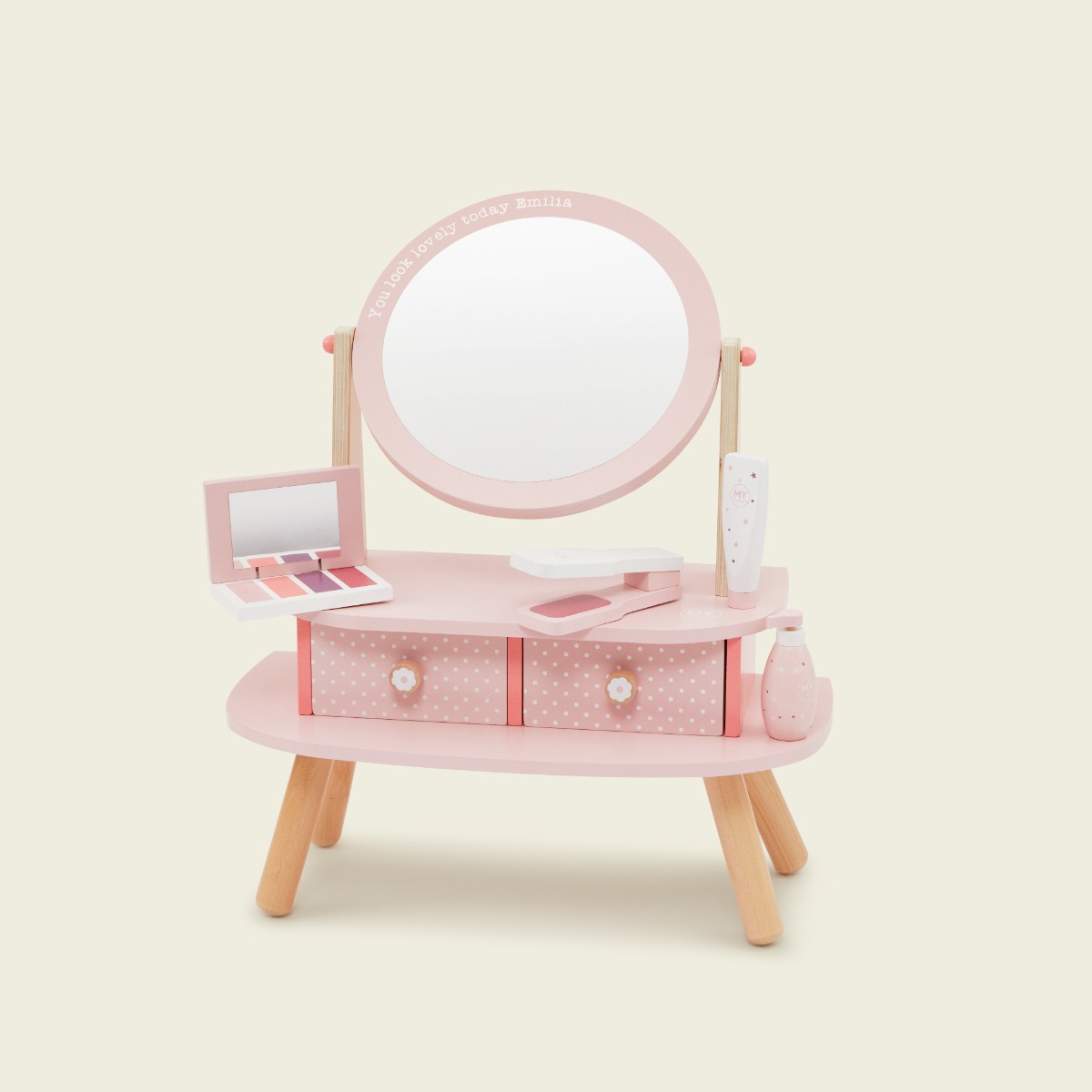 Image of Personalised Pink Wooden Vanity Set